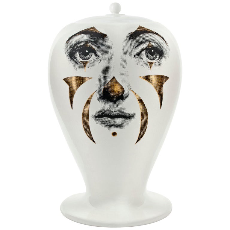 Fornasetti Vase Clown Black/White/Gold For Sale