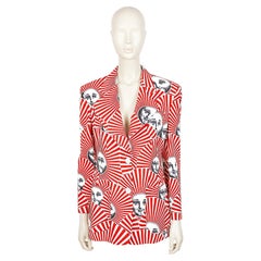 Blazer vintage de Fornasetti con estampado «Sunburst» en rojo y blanco y motivos de caras