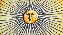 Fornasetti Vintage Seidenschal mit Sonnenmotiv aus goldenem, orange-orangefarbenem Marmor