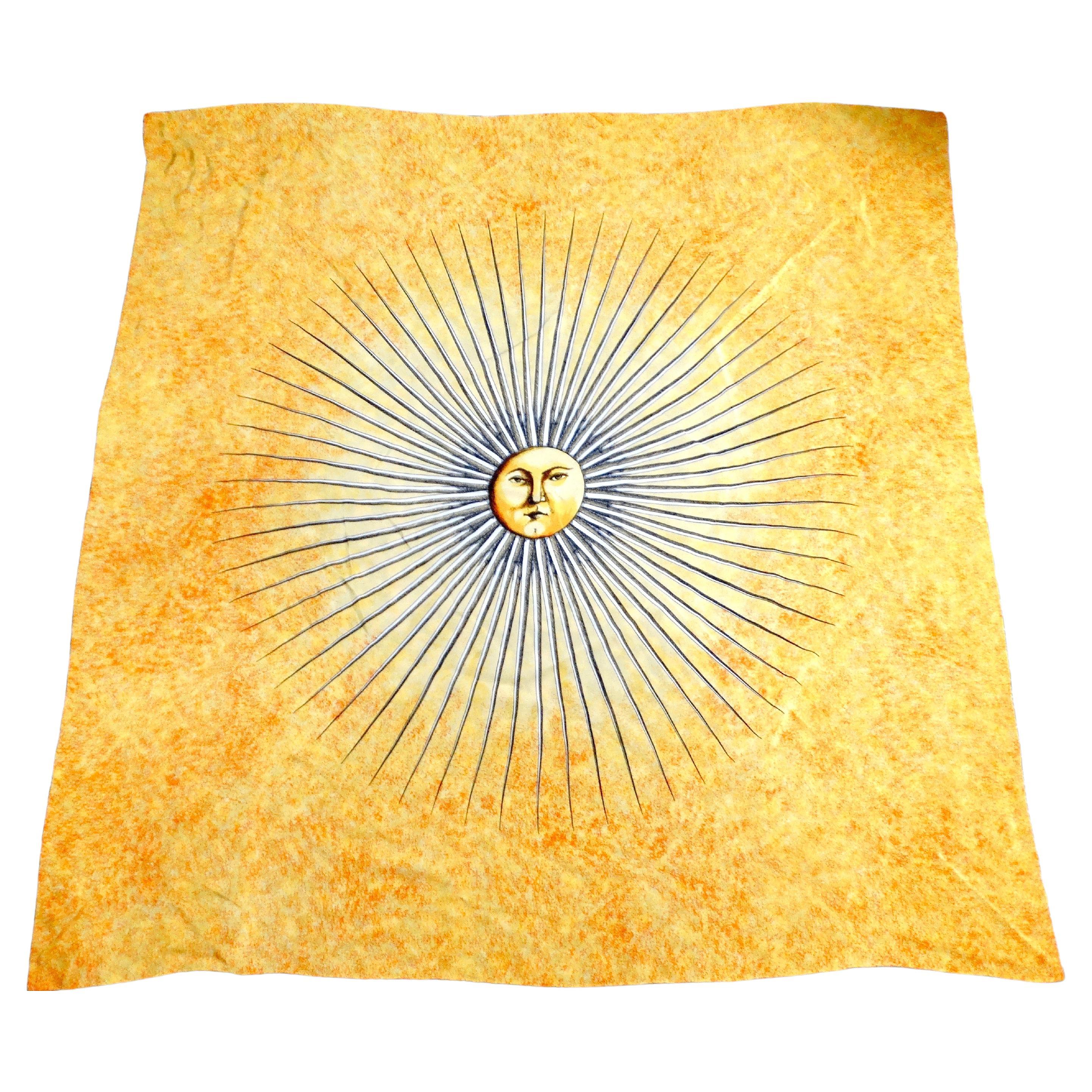 Fornasetti Vintage Seidenschal mit Sonnenmotiv aus goldenem, orange-orangefarbenem Marmor im Angebot