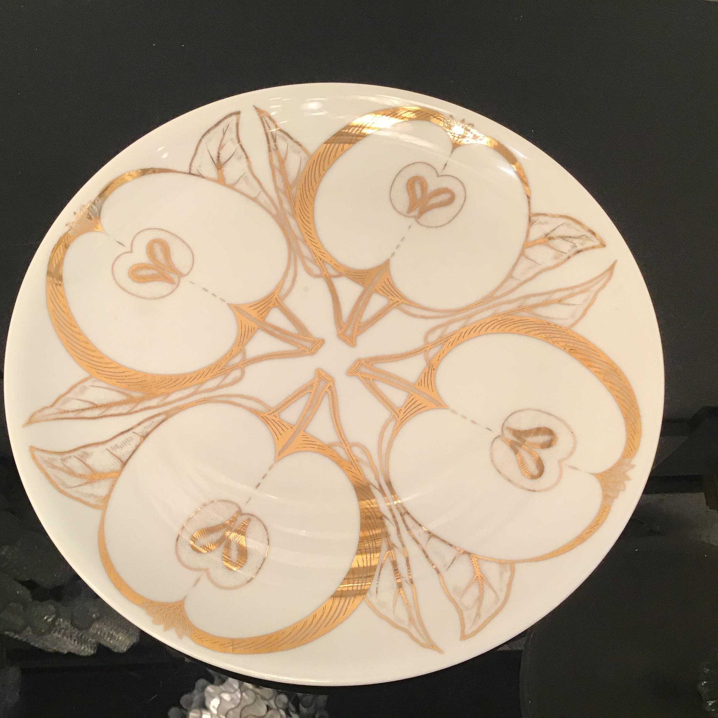 Fornasetti Wall Plate Porcelain Gold 1980 Italy In Excellent Condition For Sale In Milano, IT