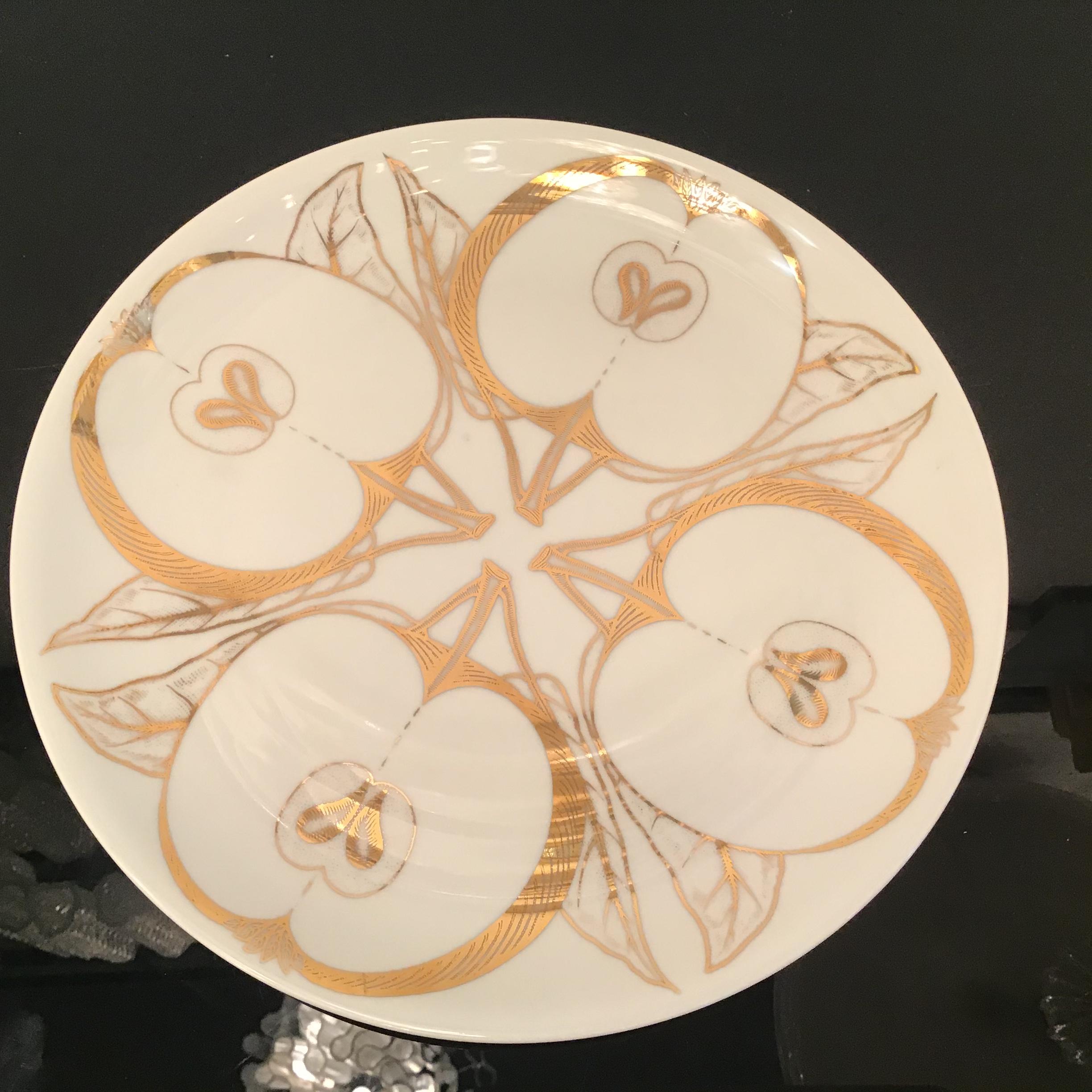 Fornasetti Wall Plate Porcelain Gold 1980 Italy For Sale 1