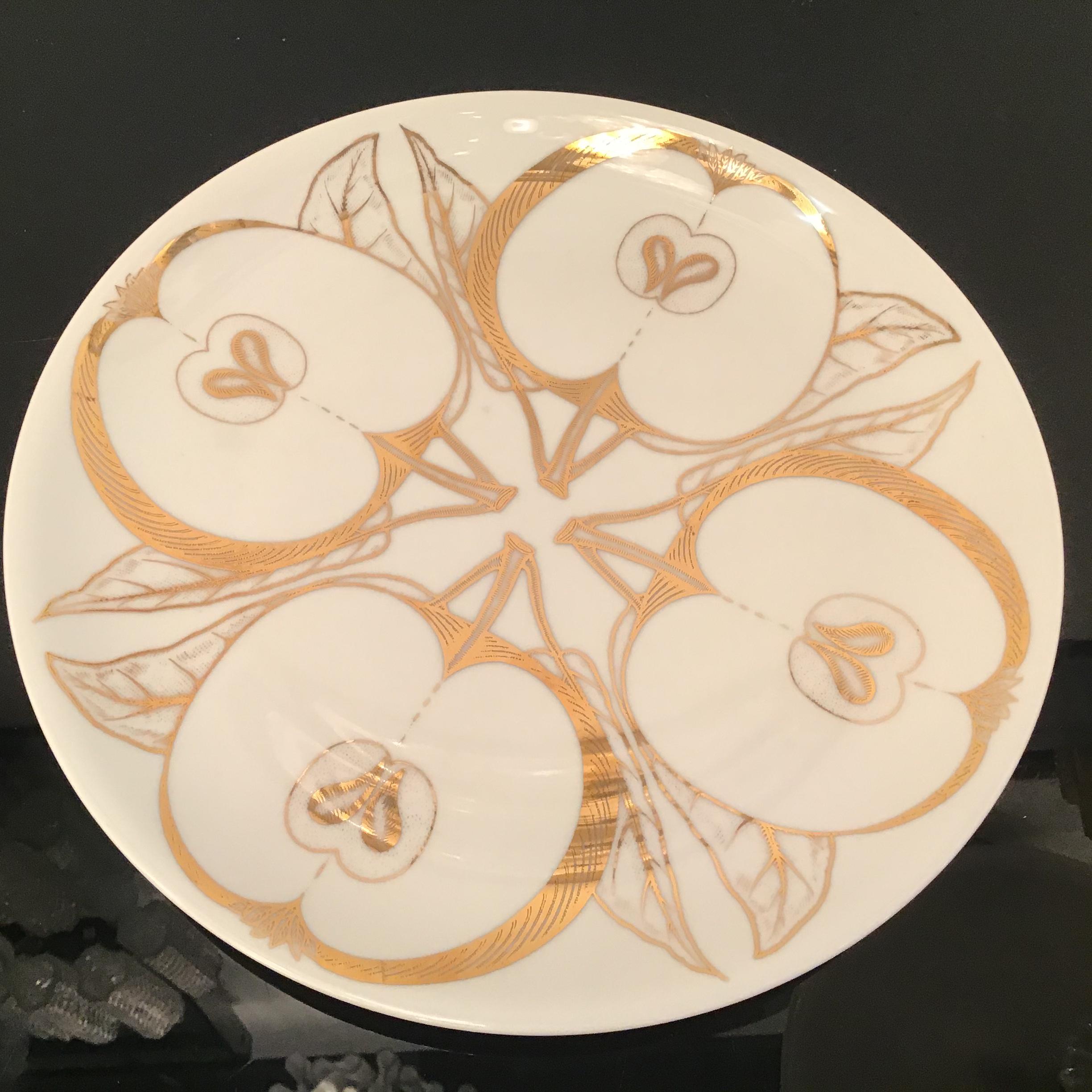 Fornasetti Wall Plate Porcelain Gold 1980 Italy For Sale 2