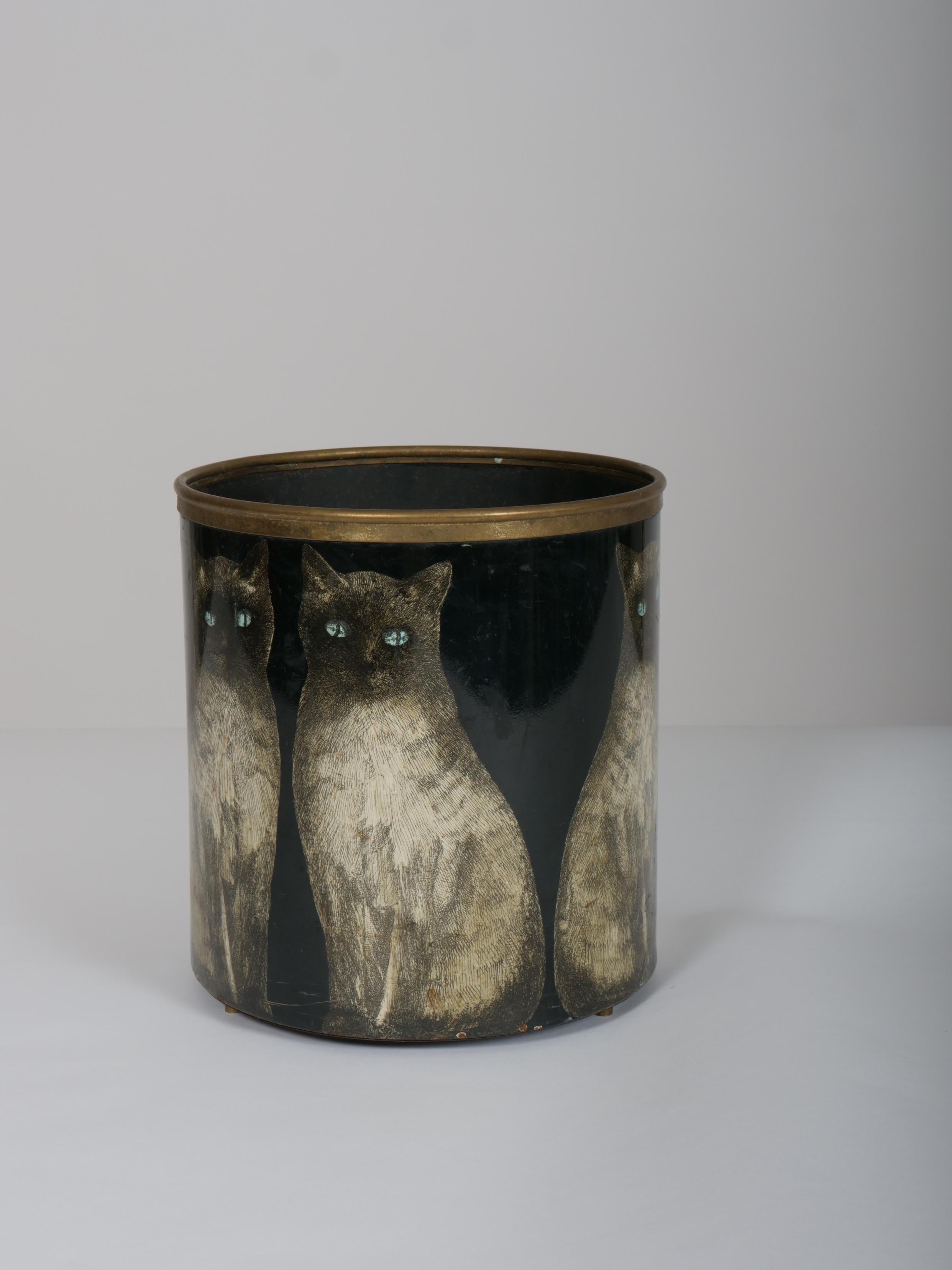 Italian Fornasetti waste basket / bin Siamese cats