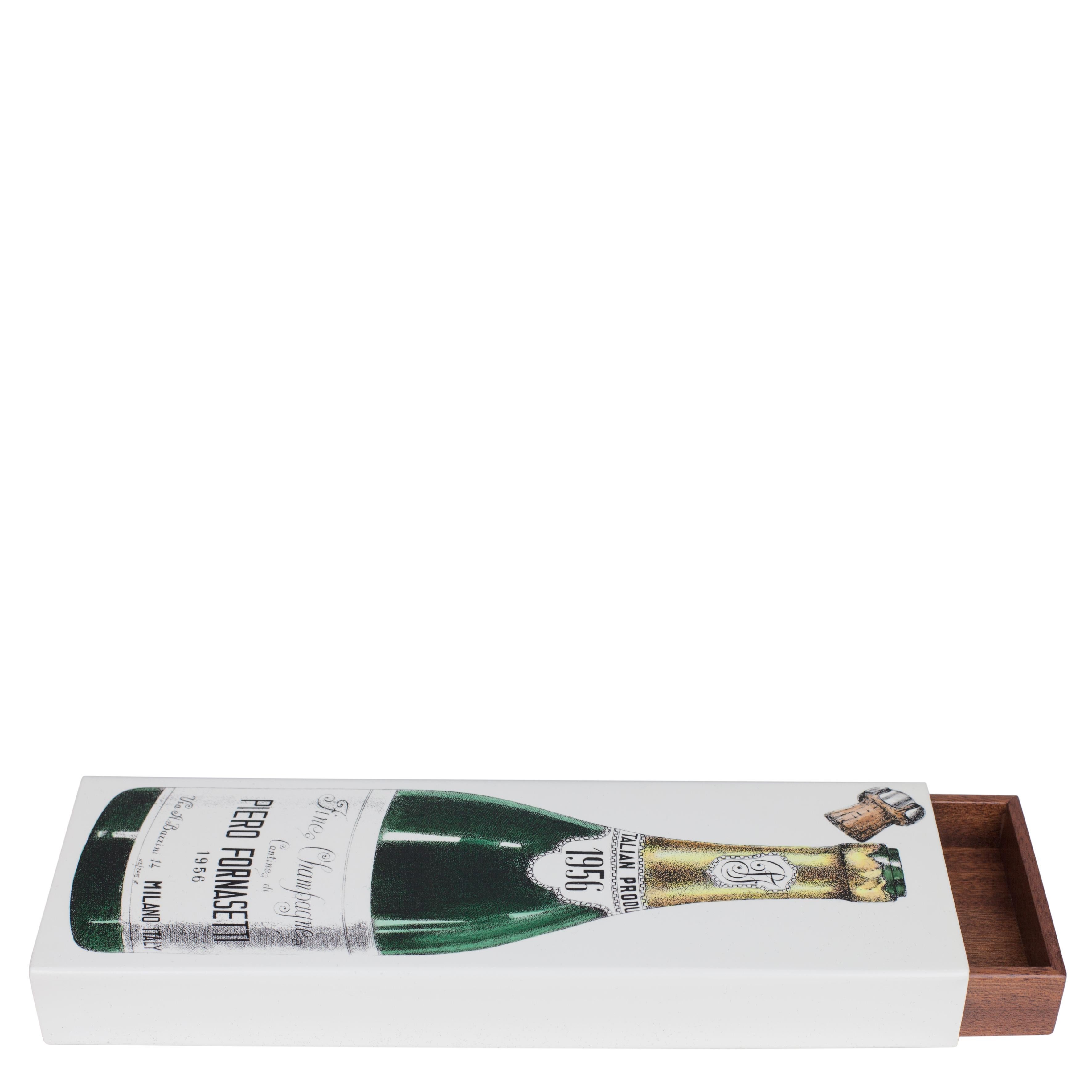 Moderne Boîte en bois et métal Fornasetti Champagne noir/blanc peint à la main en vente
