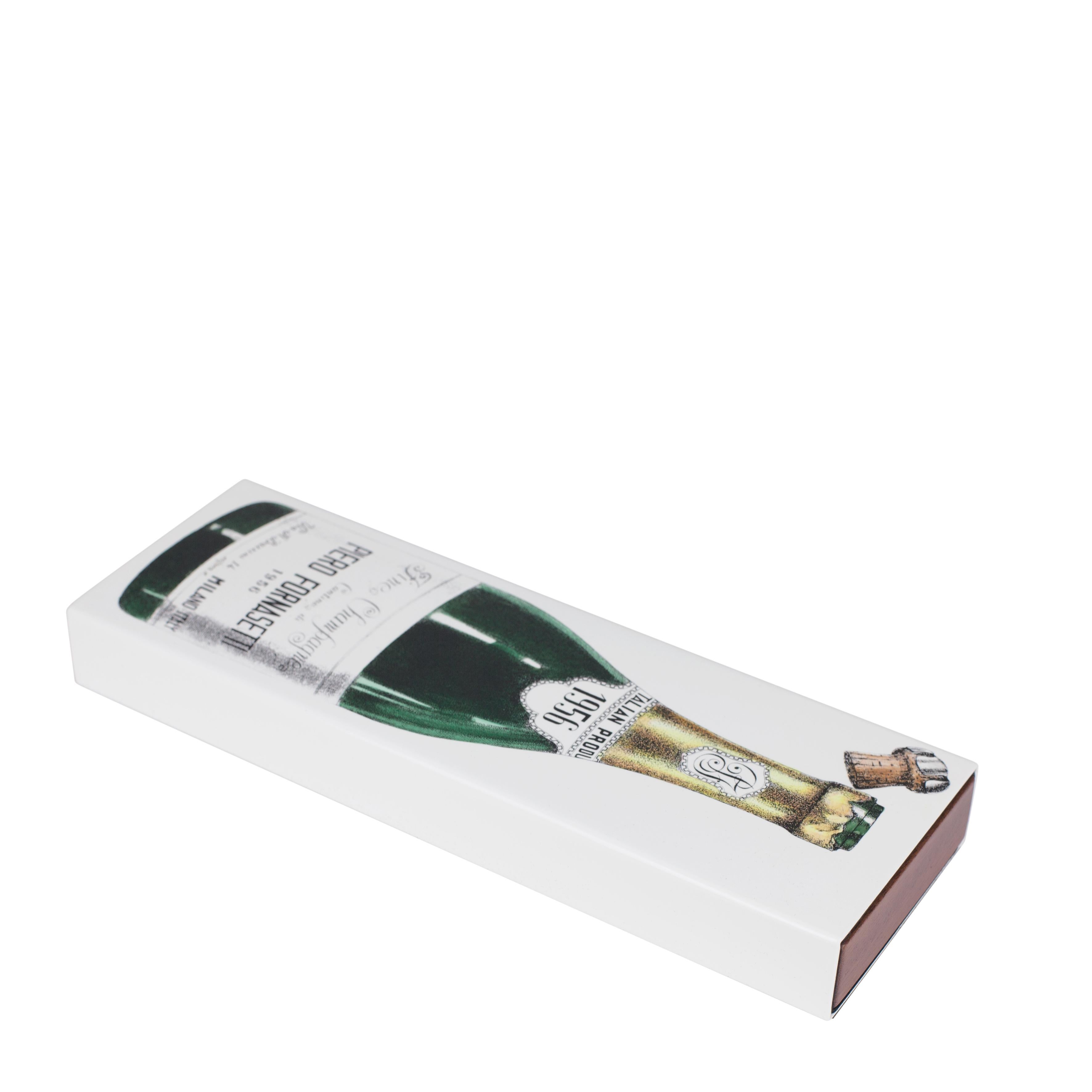 Fornasetti Champagner-Schachtel aus Holz und Metall, schwarz/weiß, handbemalt (Italienisch) im Angebot