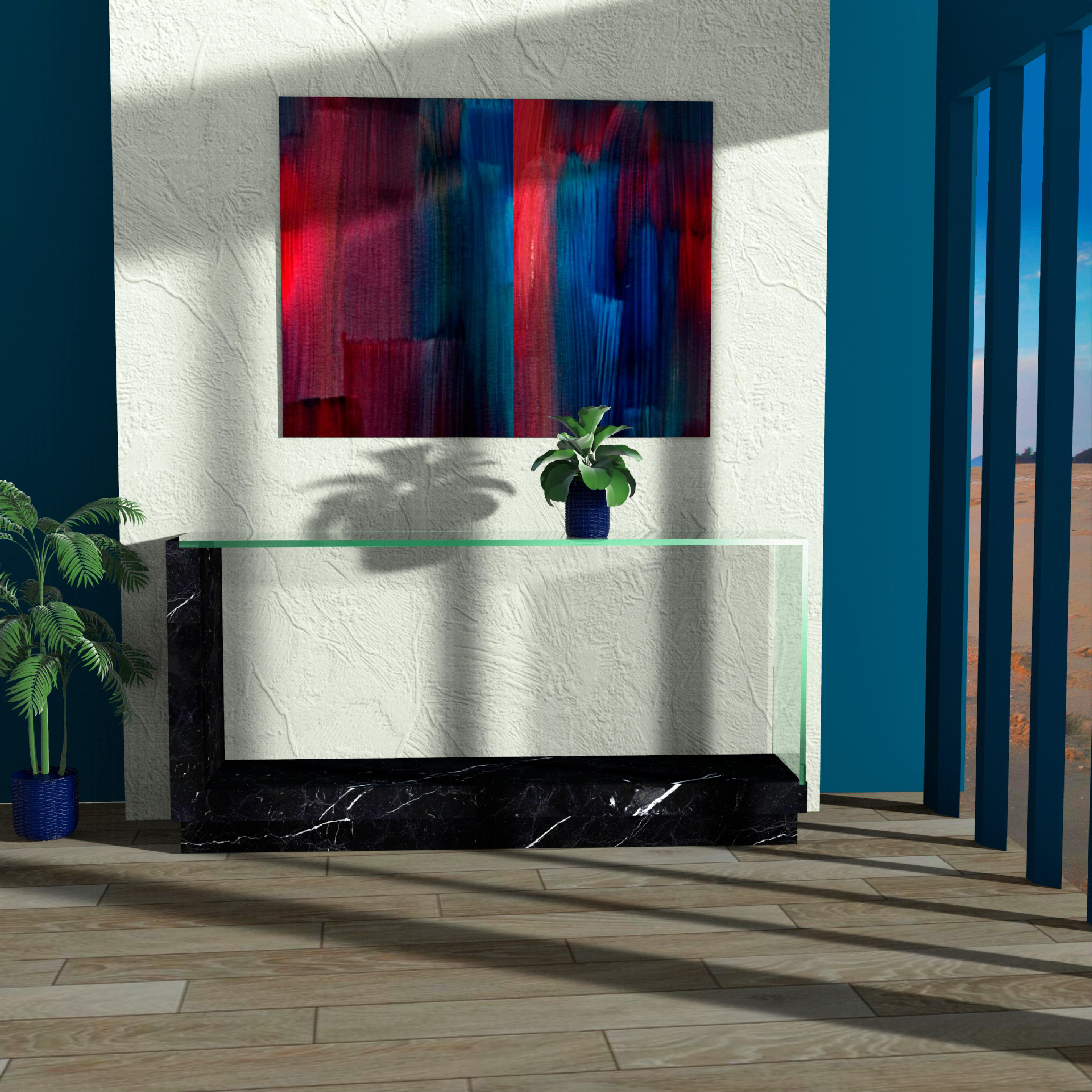 Fornix Travertine Marble & Crystal Console Table Modern Design Made in Spain For Sale 7