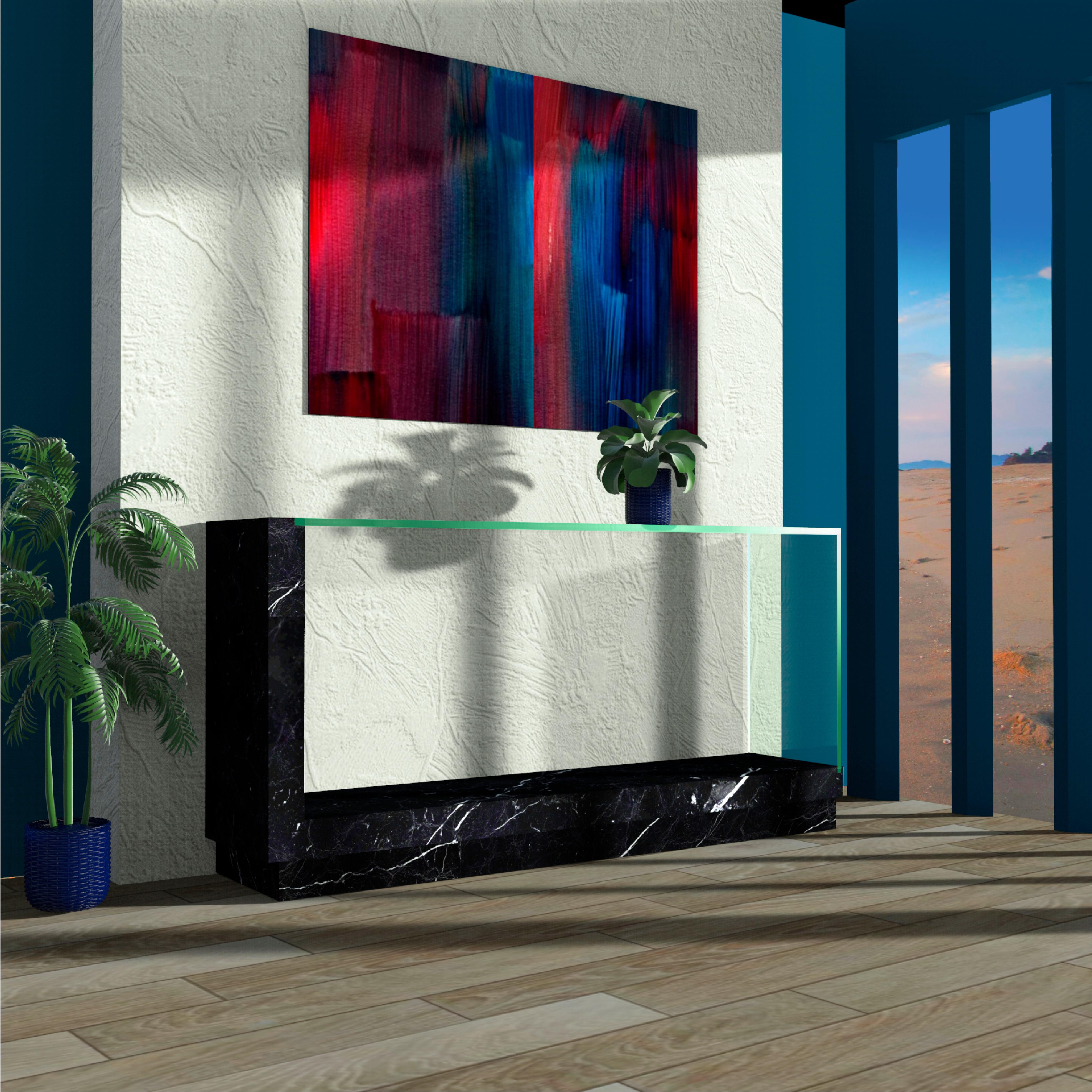 Fornix Travertine Marble & Crystal Console Table Modern Design Made in Spain For Sale 8