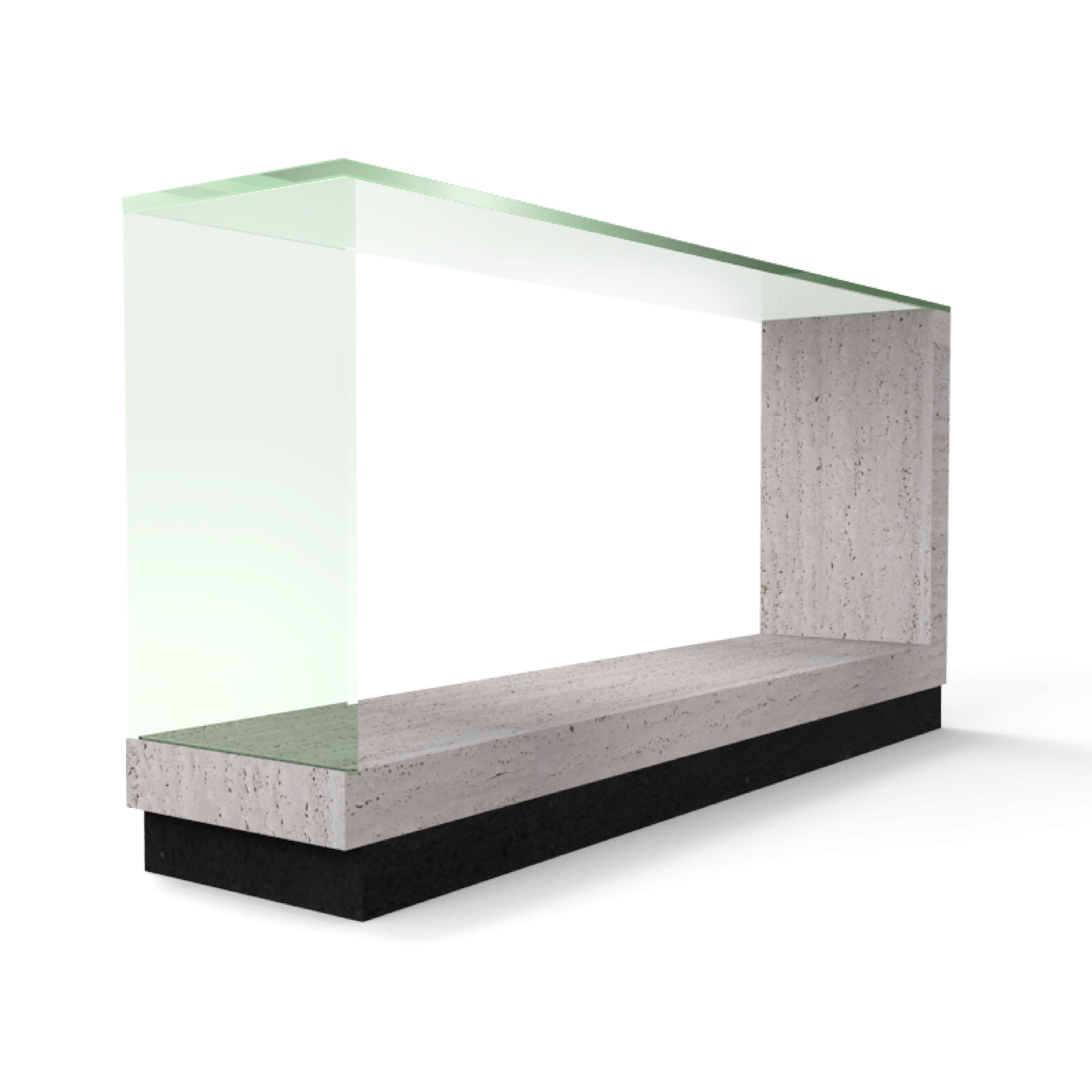 Spanish Fornix Travertine Marble & Crystal Console Table Modern Design Made in Spain For Sale