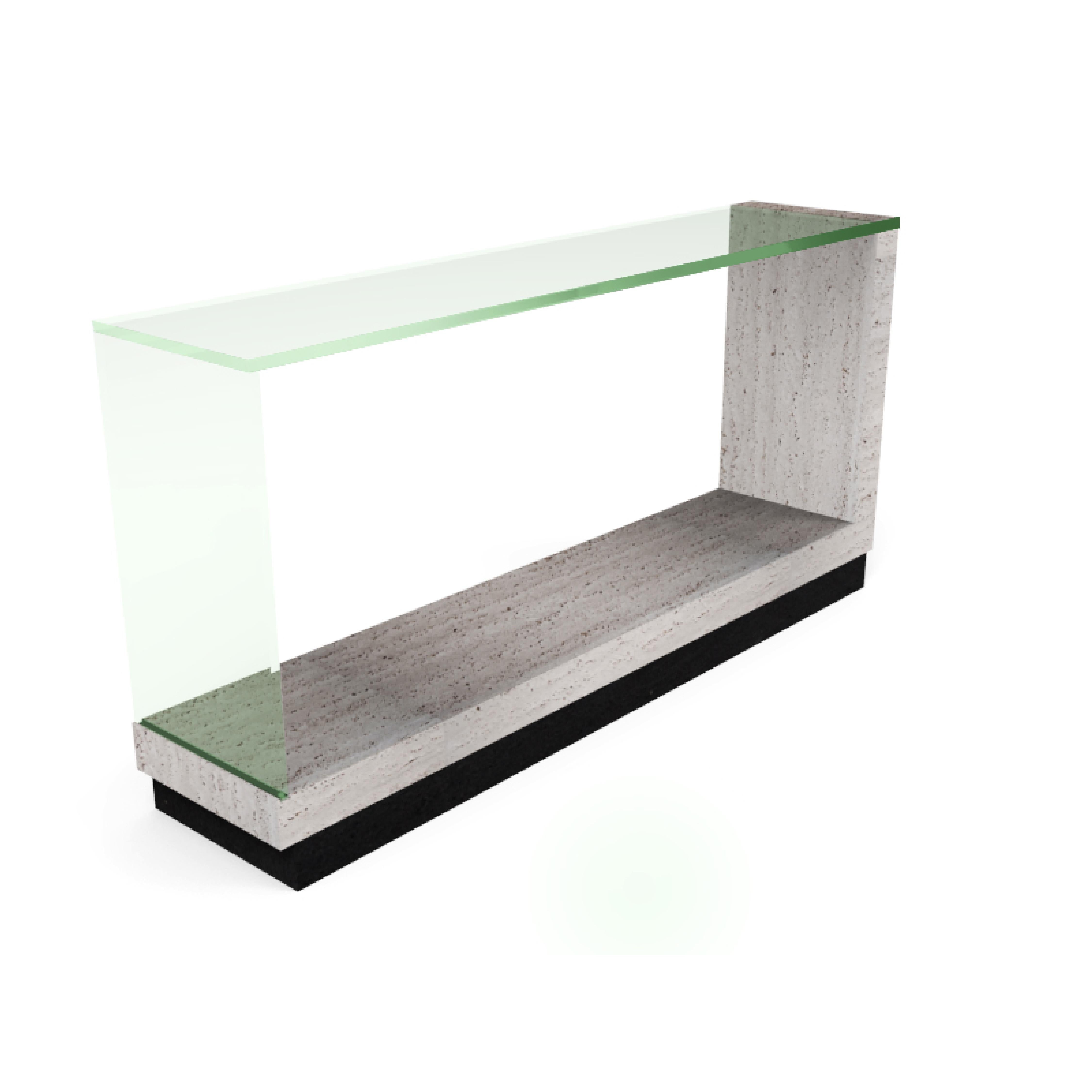 Polished Fornix Travertine Marble & Crystal Console Table Modern Design Made in Spain For Sale