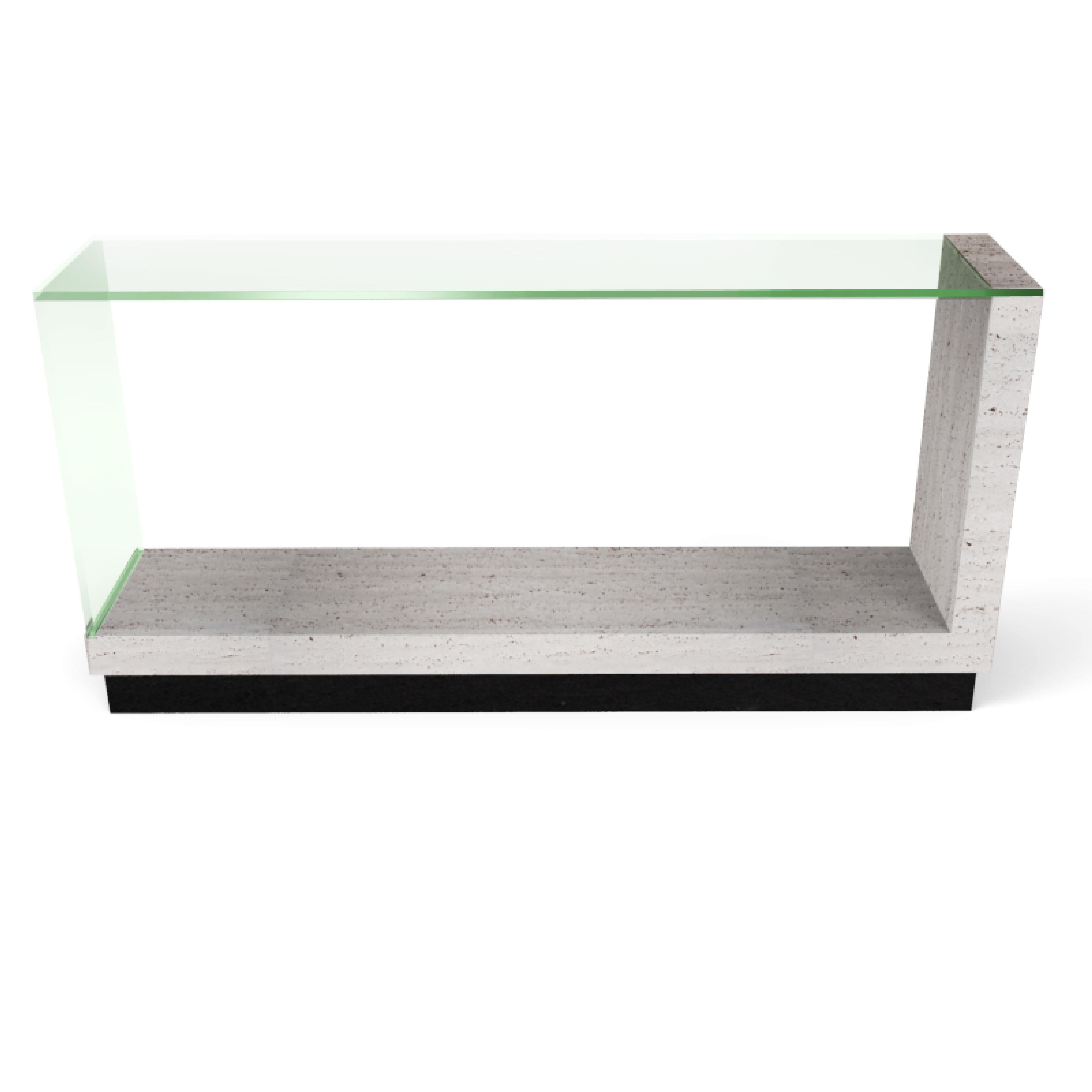 Fornix Travertine Marble & Crystal Console Table Modern Design Made in Spain In New Condition For Sale In VALVERDE DEL MAJANO, CL