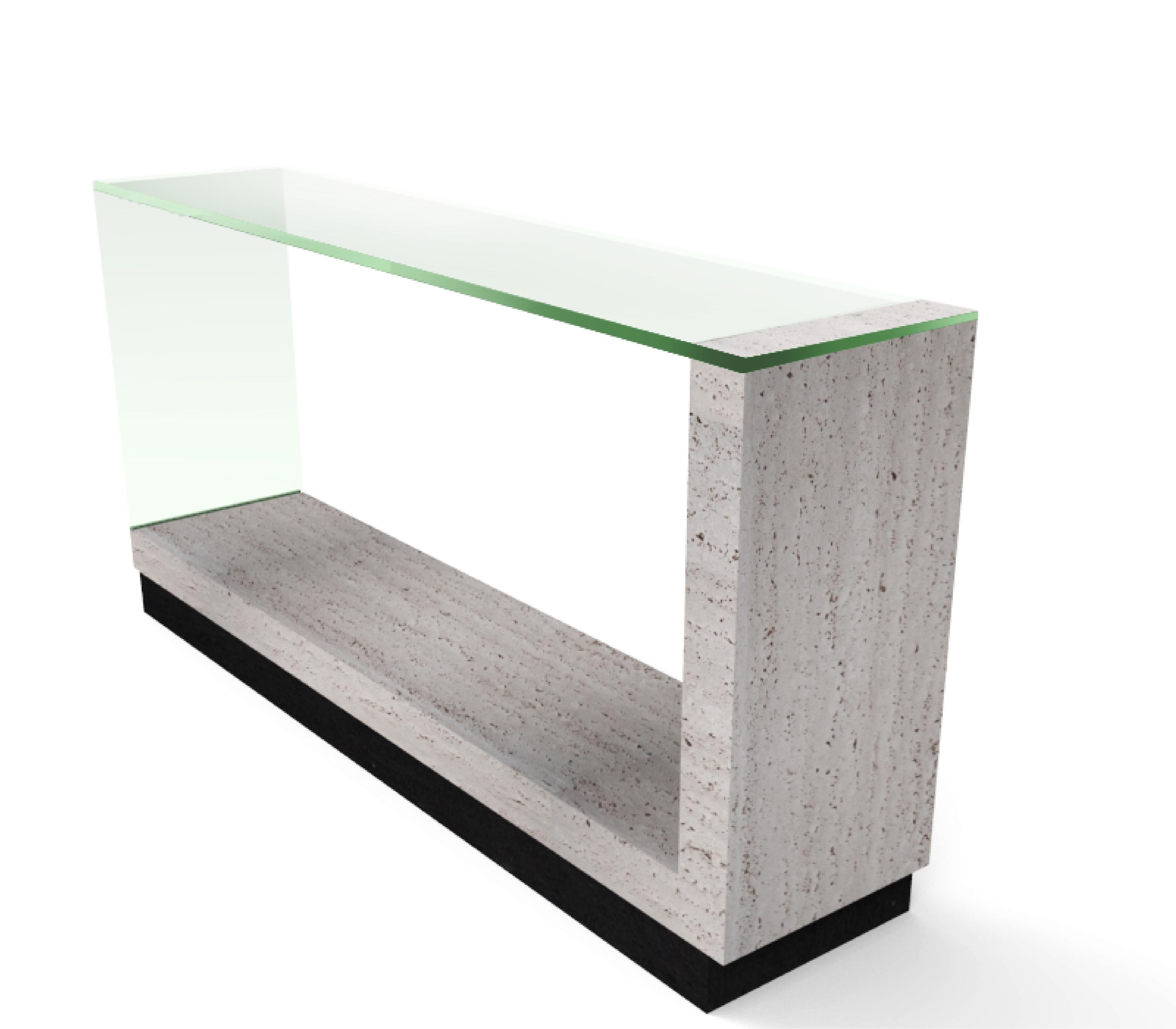 Contemporary Fornix Travertine Marble & Crystal Console Table Modern Design Made in Spain For Sale
