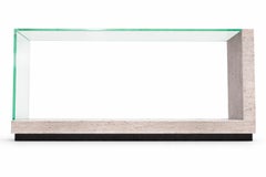 Mesa consola Fornix de mármol travertino y cristal Diseño moderno Made in Spain