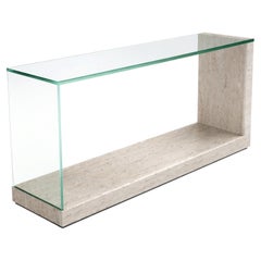 Mesa consola Fornix de mármol travertino y cristal Diseño moderno Made in Spain