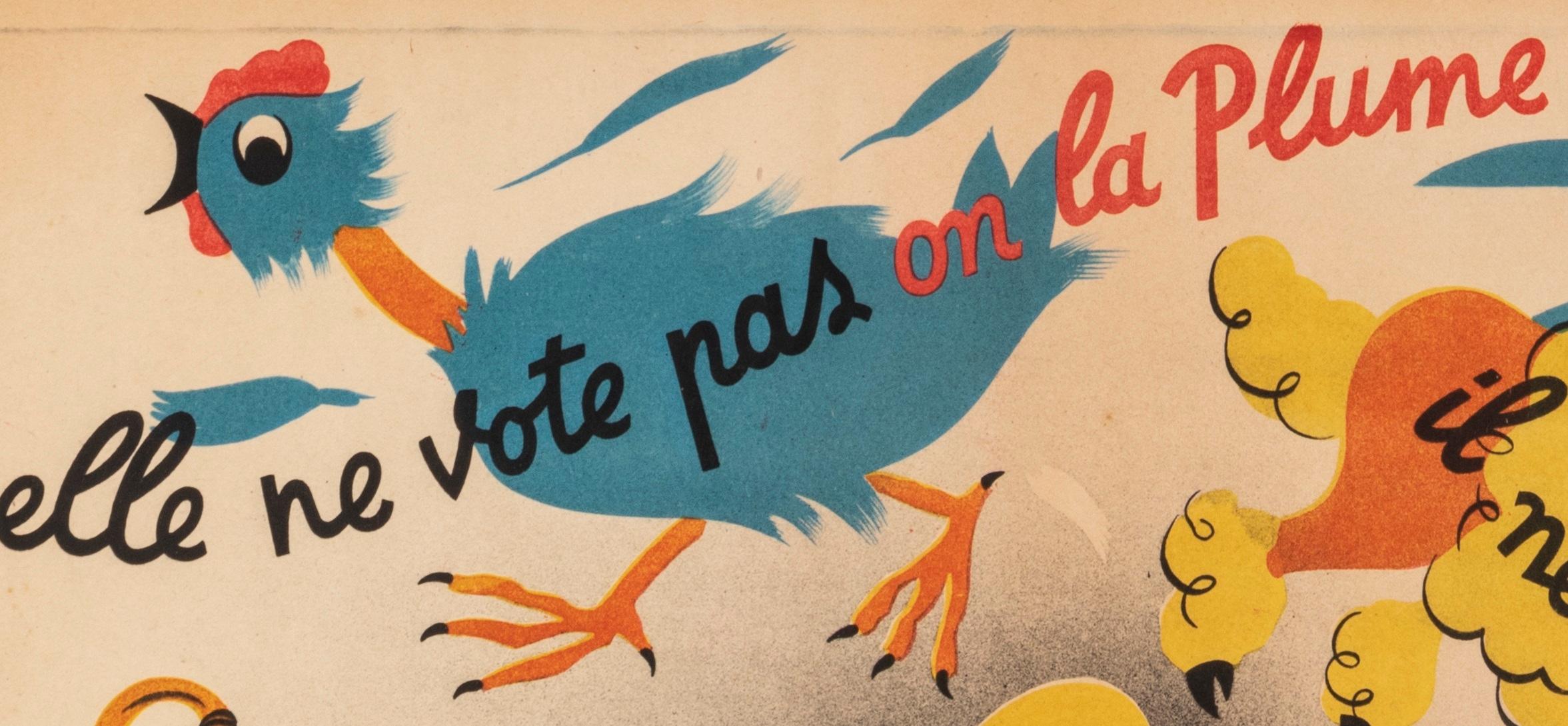 Mid-Century Modern Foro, affiche vintage originale, Vote PRL, parti politique, poulet, moutons, 1947 en vente