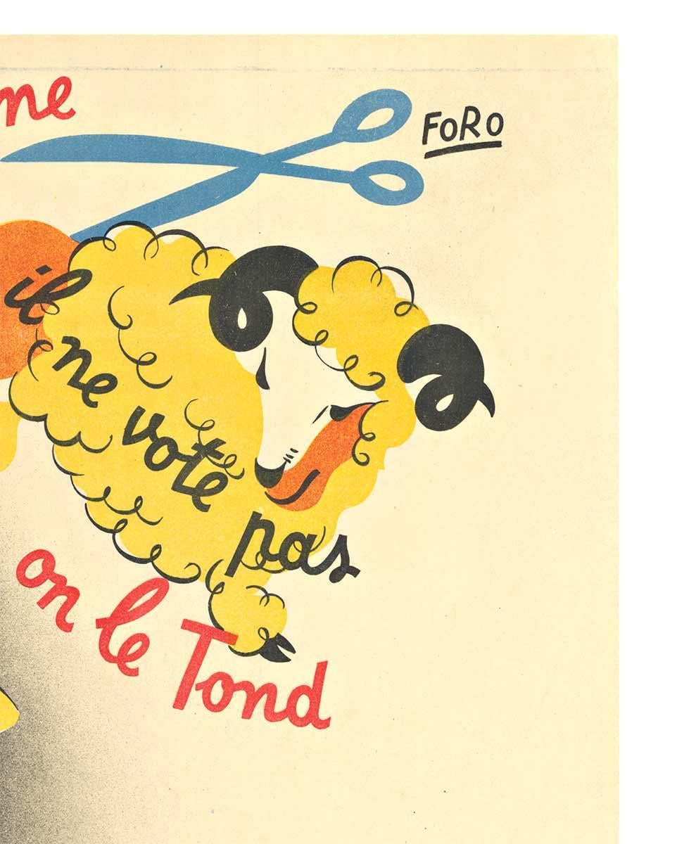 Manifesto politico francese d'epoca originale Votez PRL, 1947, supporto in lino - Animal Print Arancia di Foro