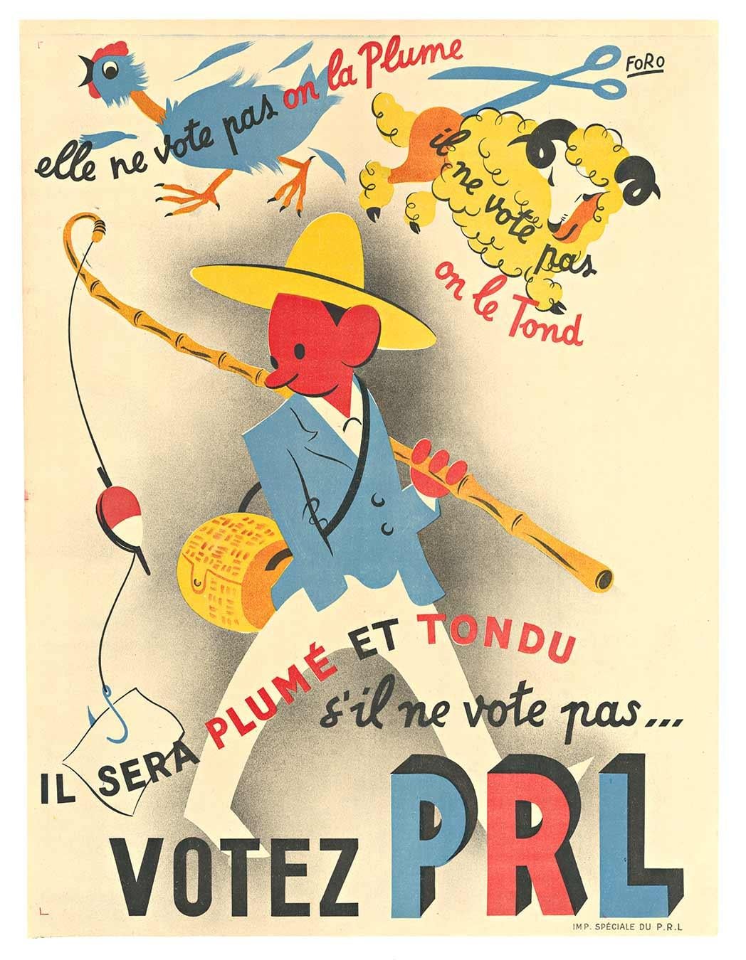 Manifesto politico francese d'epoca originale Votez PRL, 1947, supporto in lino