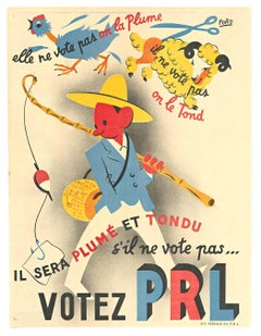 Original Votez PRL vintage French political poster, 1947, linen backed