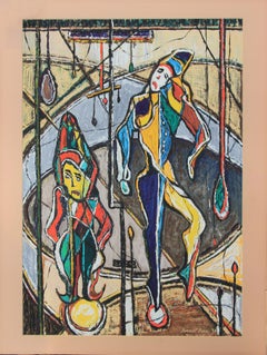 Abstract Figurative Primary Color Circus Acrobat Clown Painting