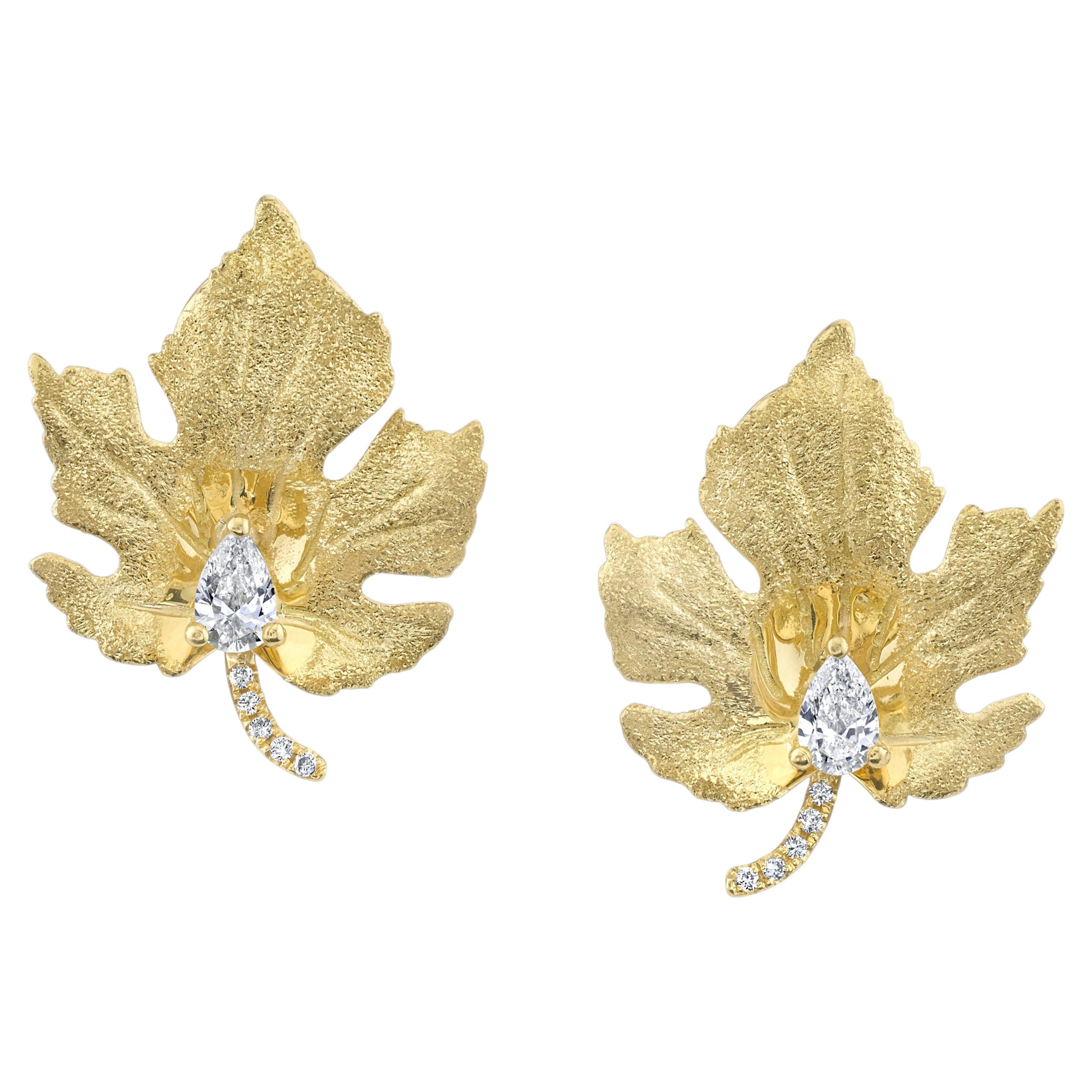 Forrest Earrings in 18K Yellow Gold with Diamonds by Future Fortune Jewelry For Sale