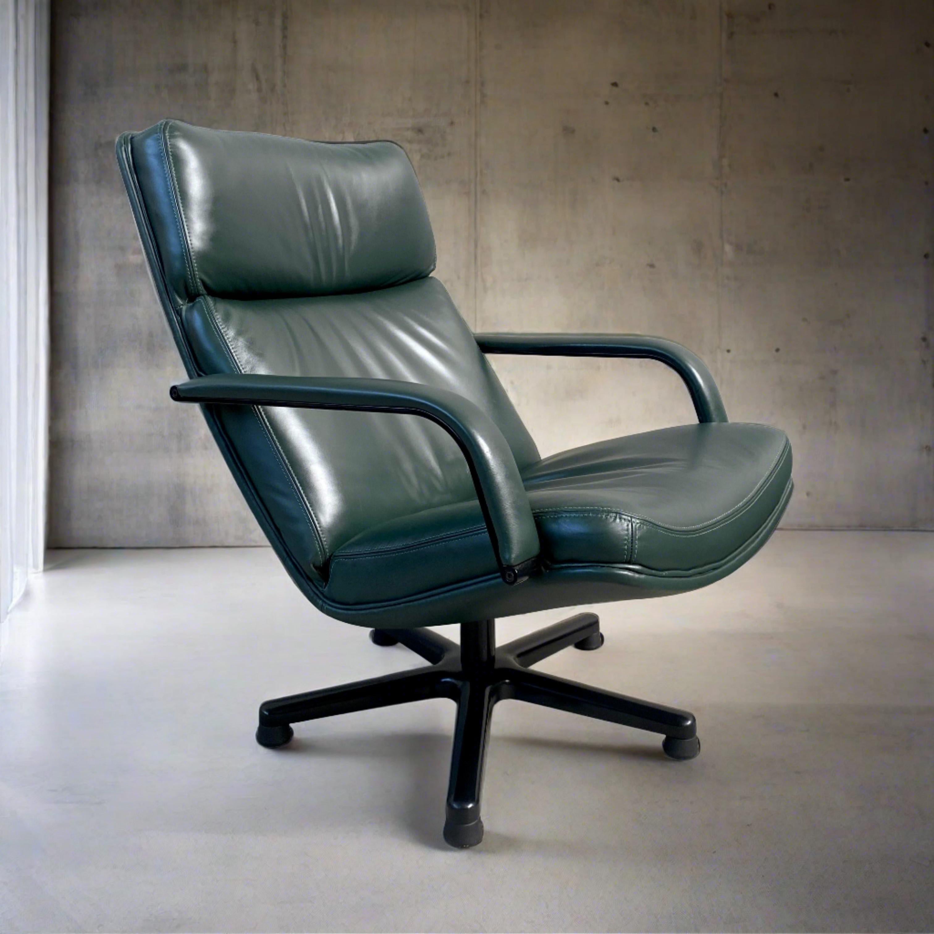 Mid-Century Modern Forrest Green Leather 