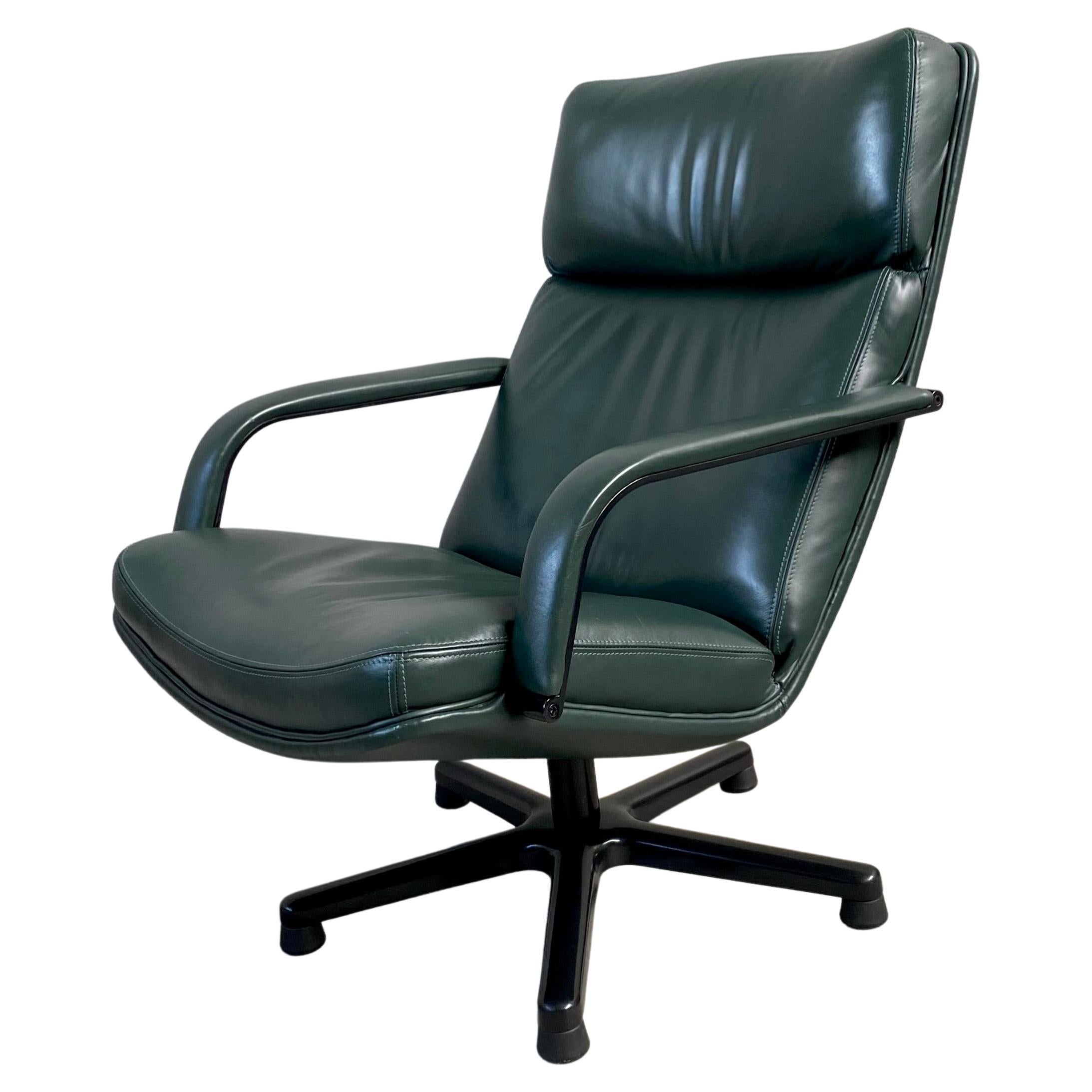 Forrest Green Leather "F141" lounge Chair by Geoffrey Harcourt for Artifort 1978