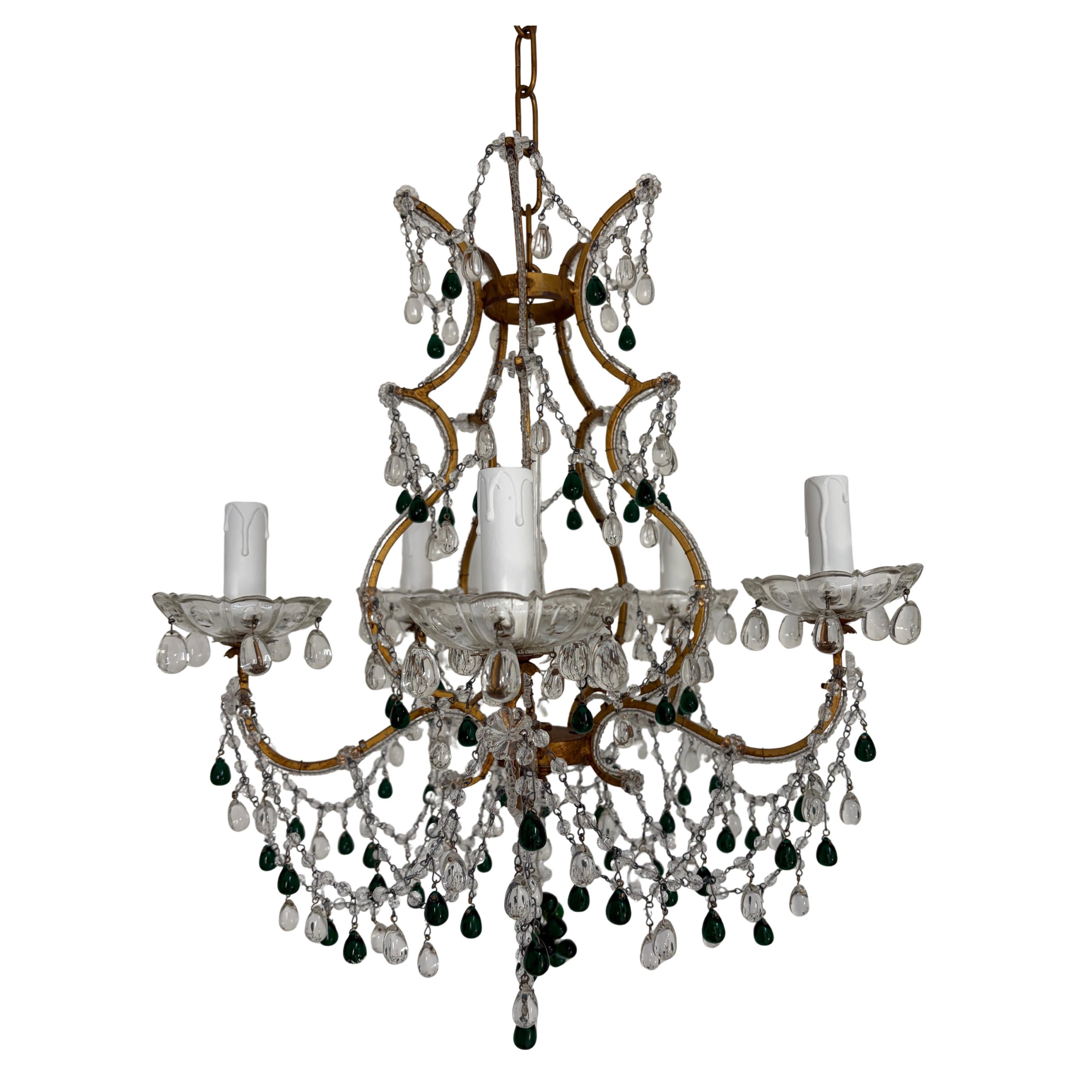 Forrest Green Murano Drops Beaded Chandelier Crystal Swags c 1920 French