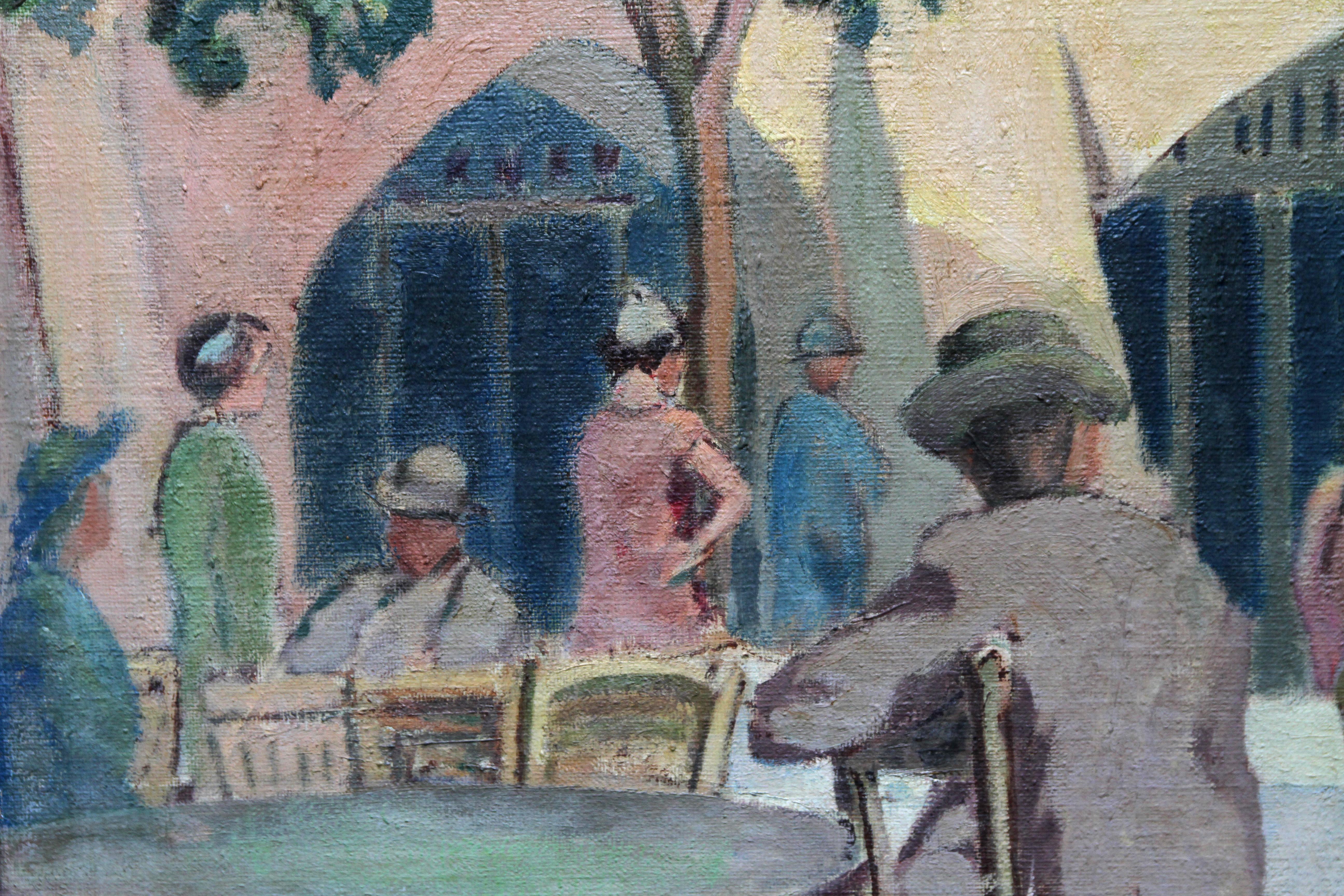 Cafe Porto Fino Italy - British Post Impressionist oil painting Italian Riviera For Sale 2