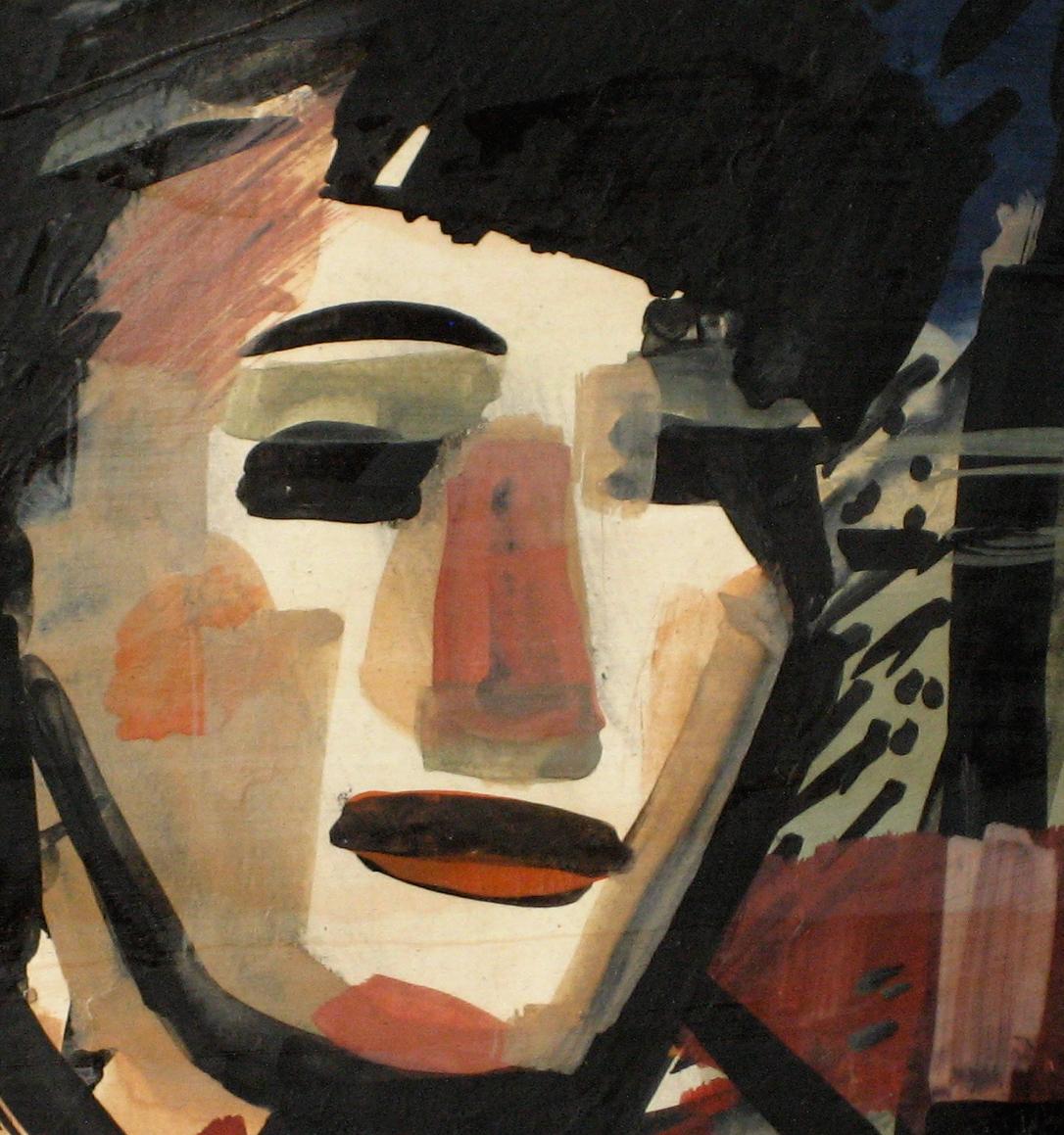 Abstracted Portrait Of A Woman 1930-60s, Tempera Paint on Paper - Painting by Forrest Hibbits