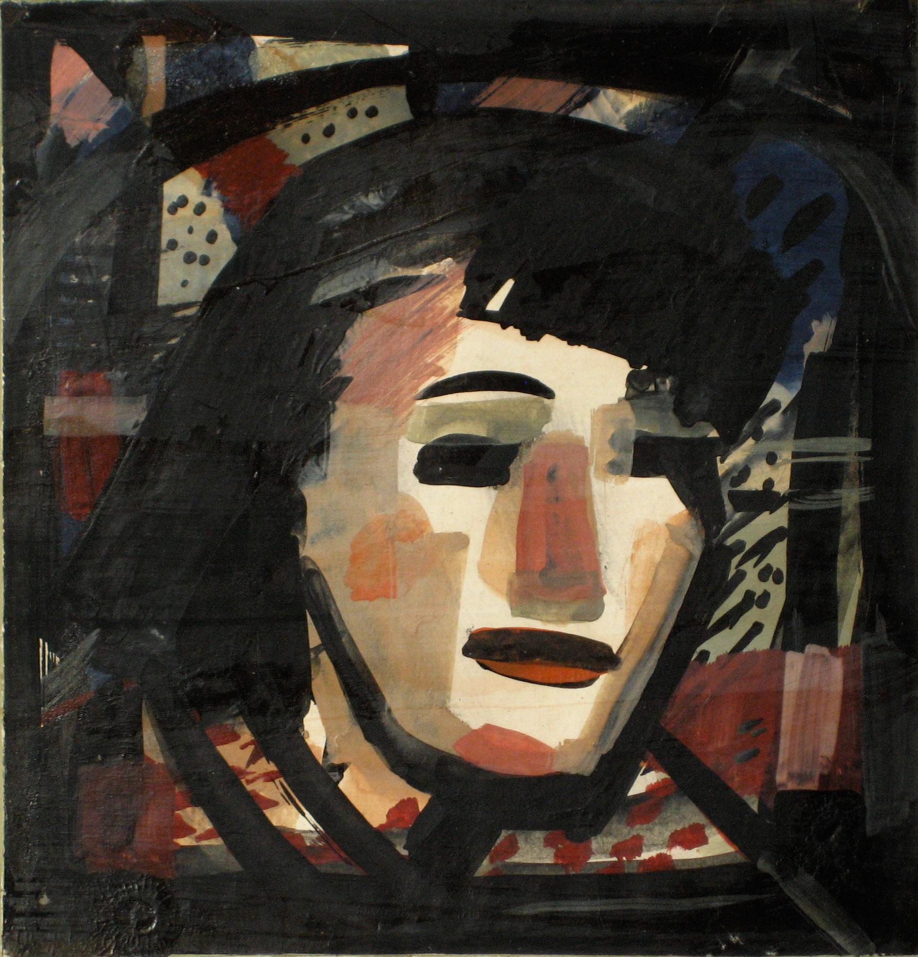 Forrest Hibbits Figurative Painting - Abstracted Portrait Of A Woman 1930-60s, Tempera Paint on Paper