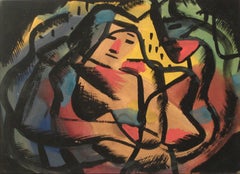 Vibrant Abstracted Figure 1930-60s, Tempera Paint on Paper