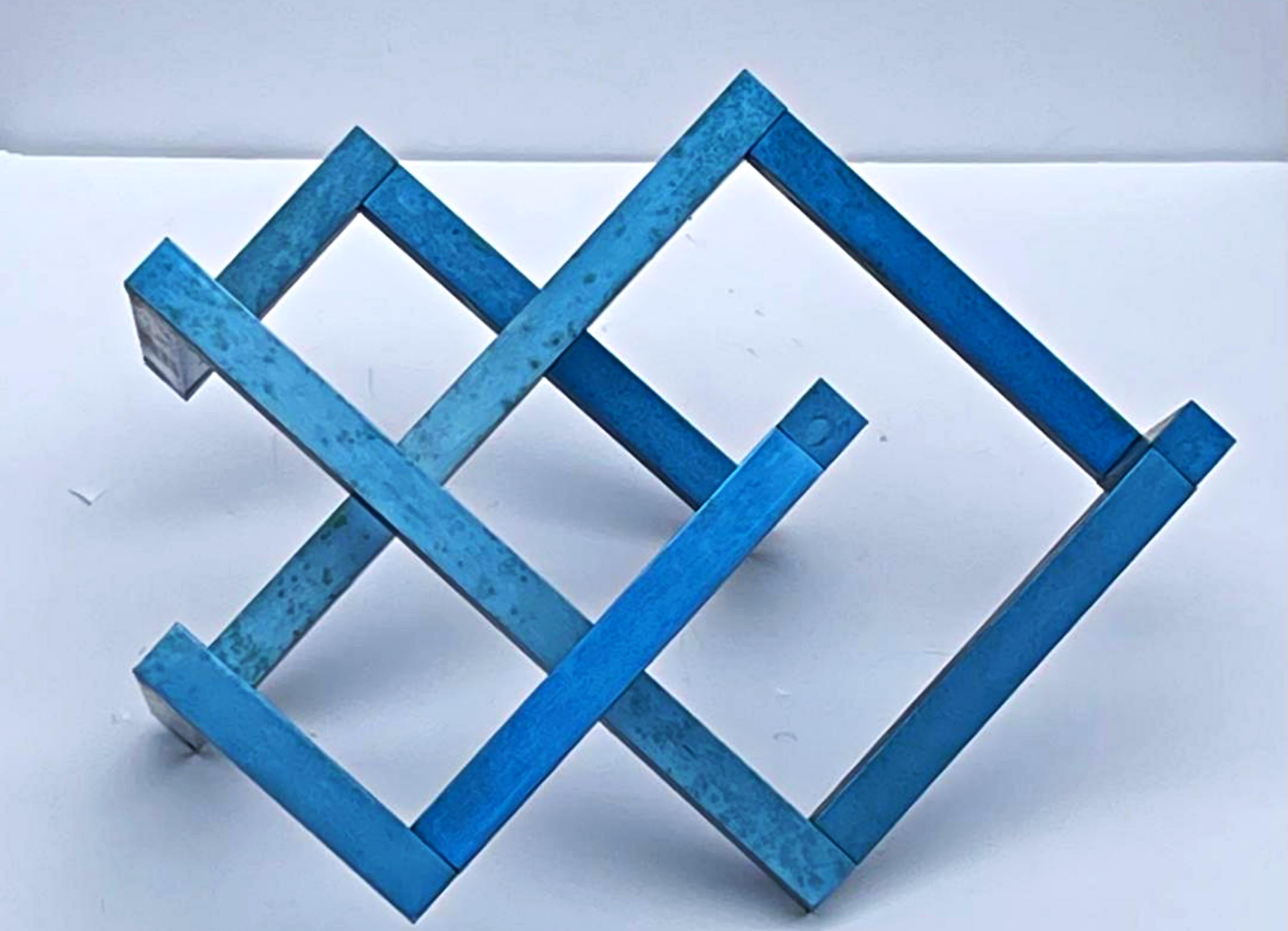 Geometric abstraction mid century modern constructivist Signed metal sculpture - Blue Abstract Sculpture by Forrest Myers