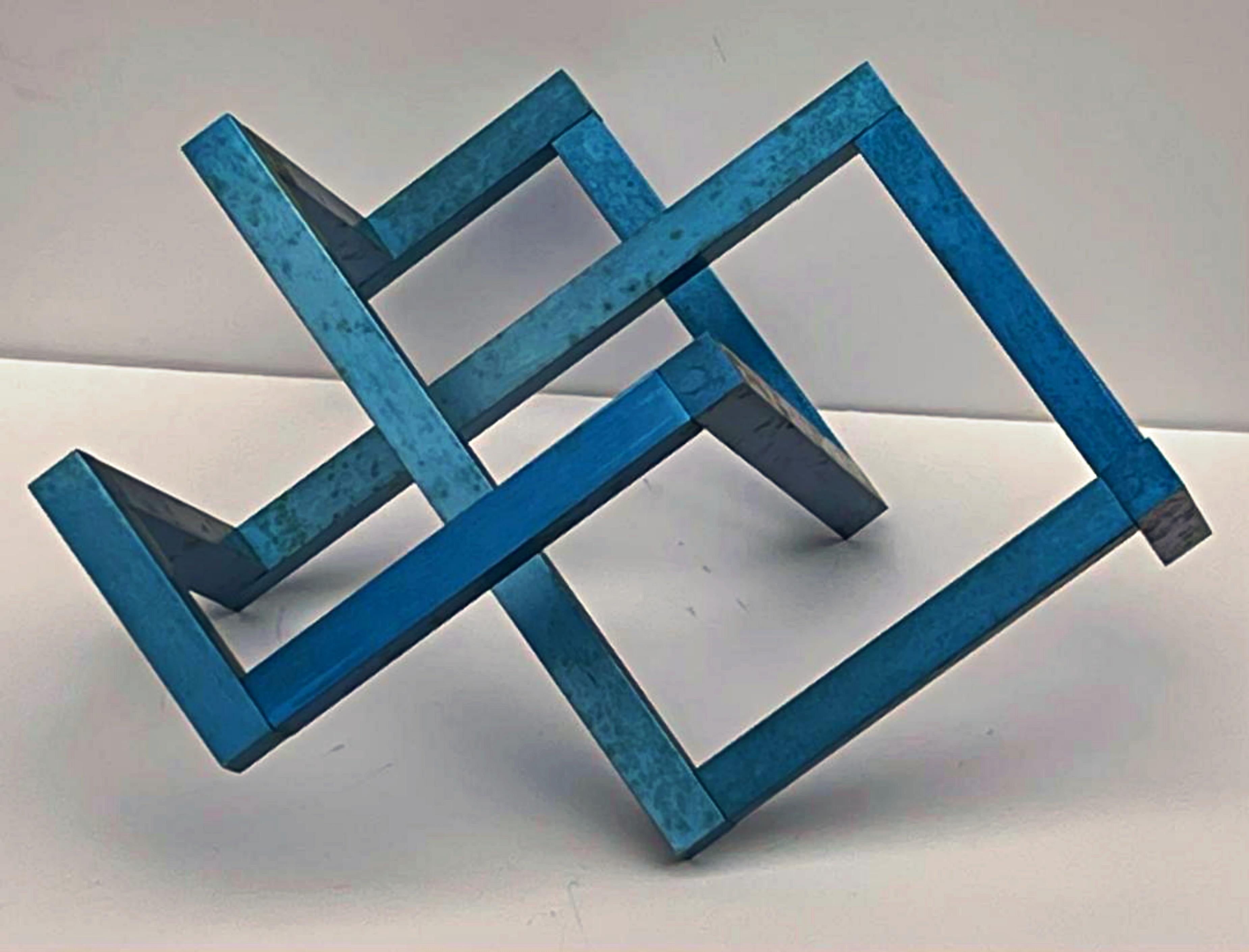 Geometric abstraction mid century modern constructivist Signed metal sculpture For Sale 1