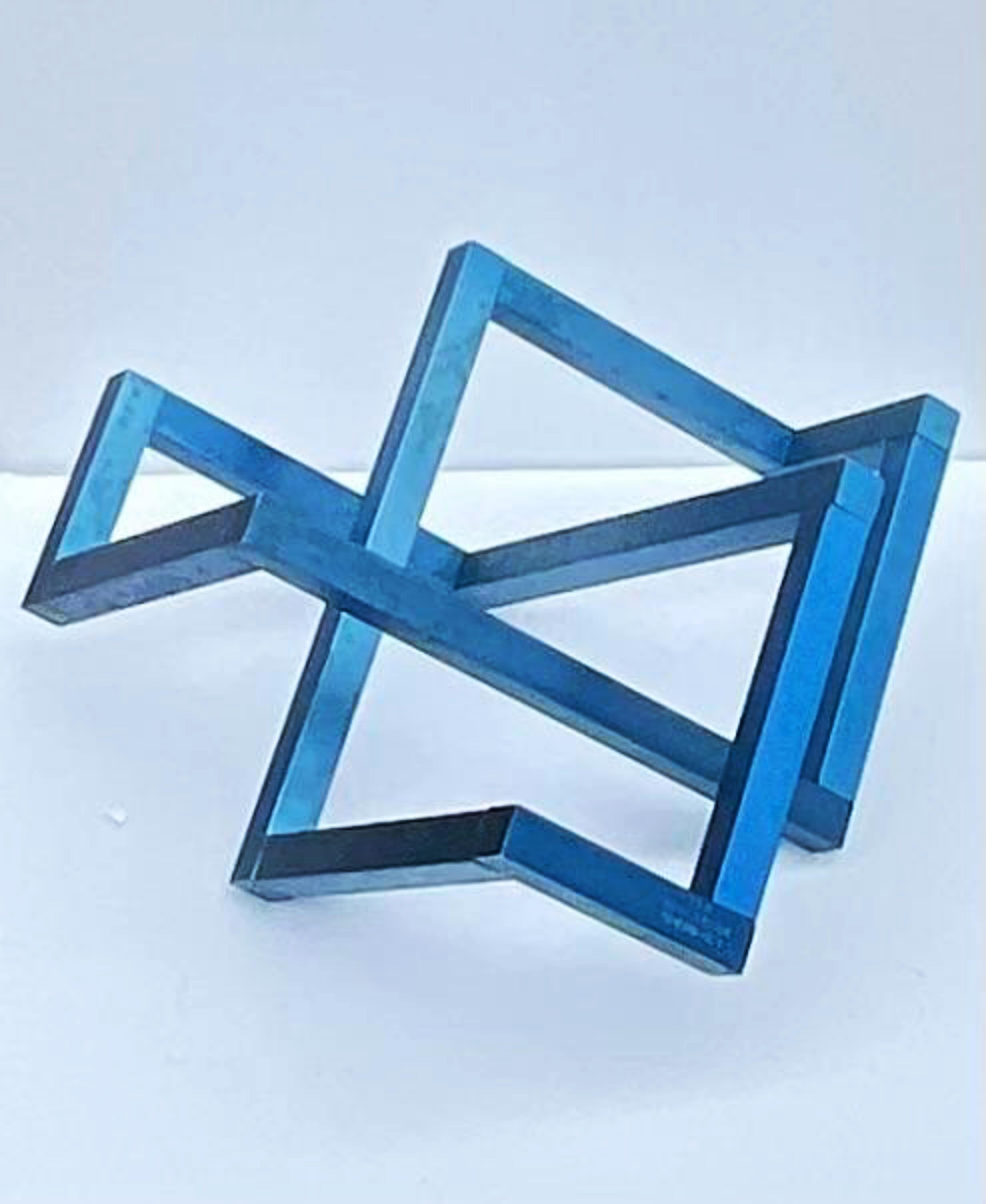Geometric abstraction mid century modern constructivist Signed metal sculpture For Sale 2
