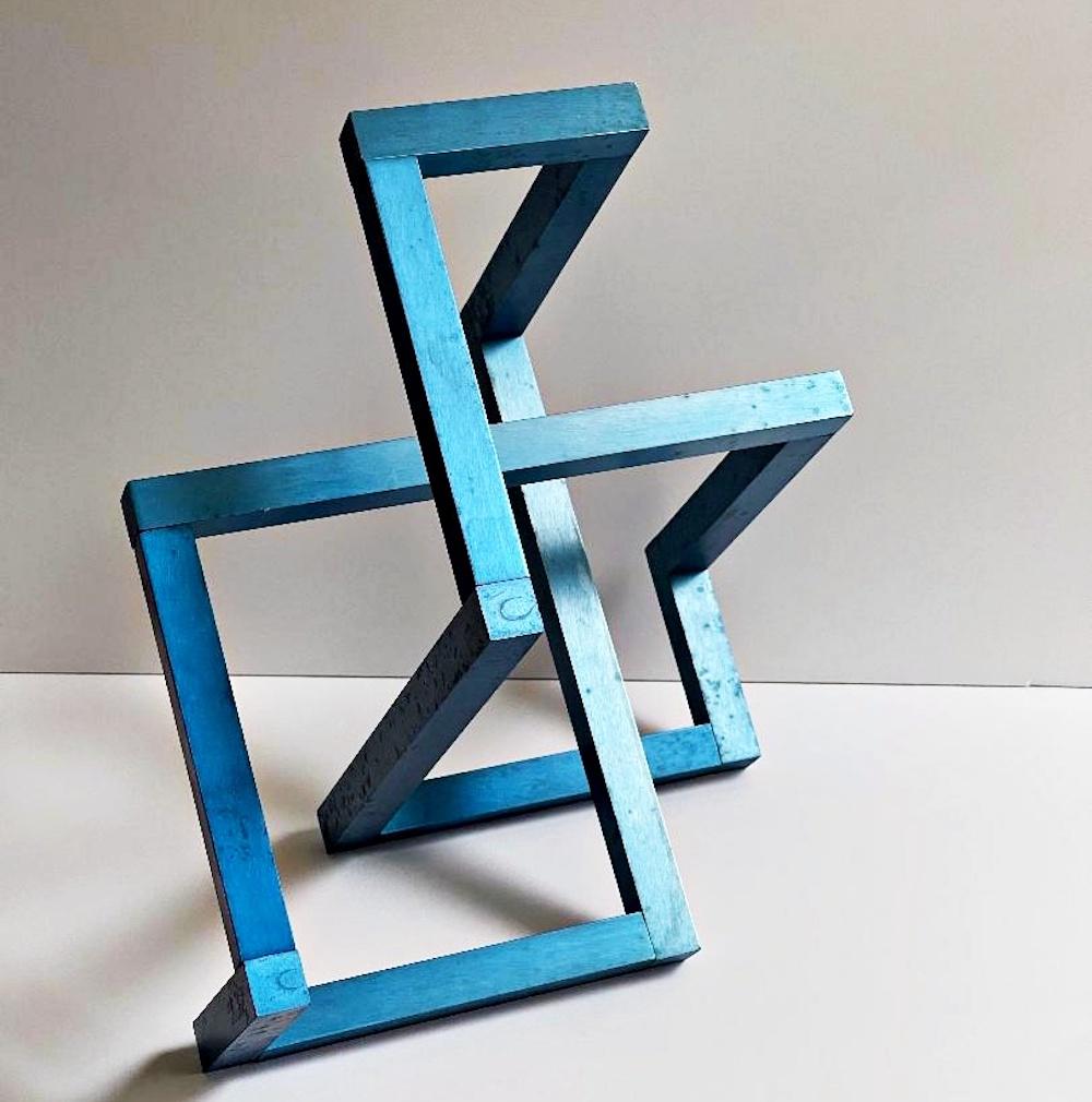 Geometric abstraction mid century modern constructivist Signed metal sculpture For Sale 3
