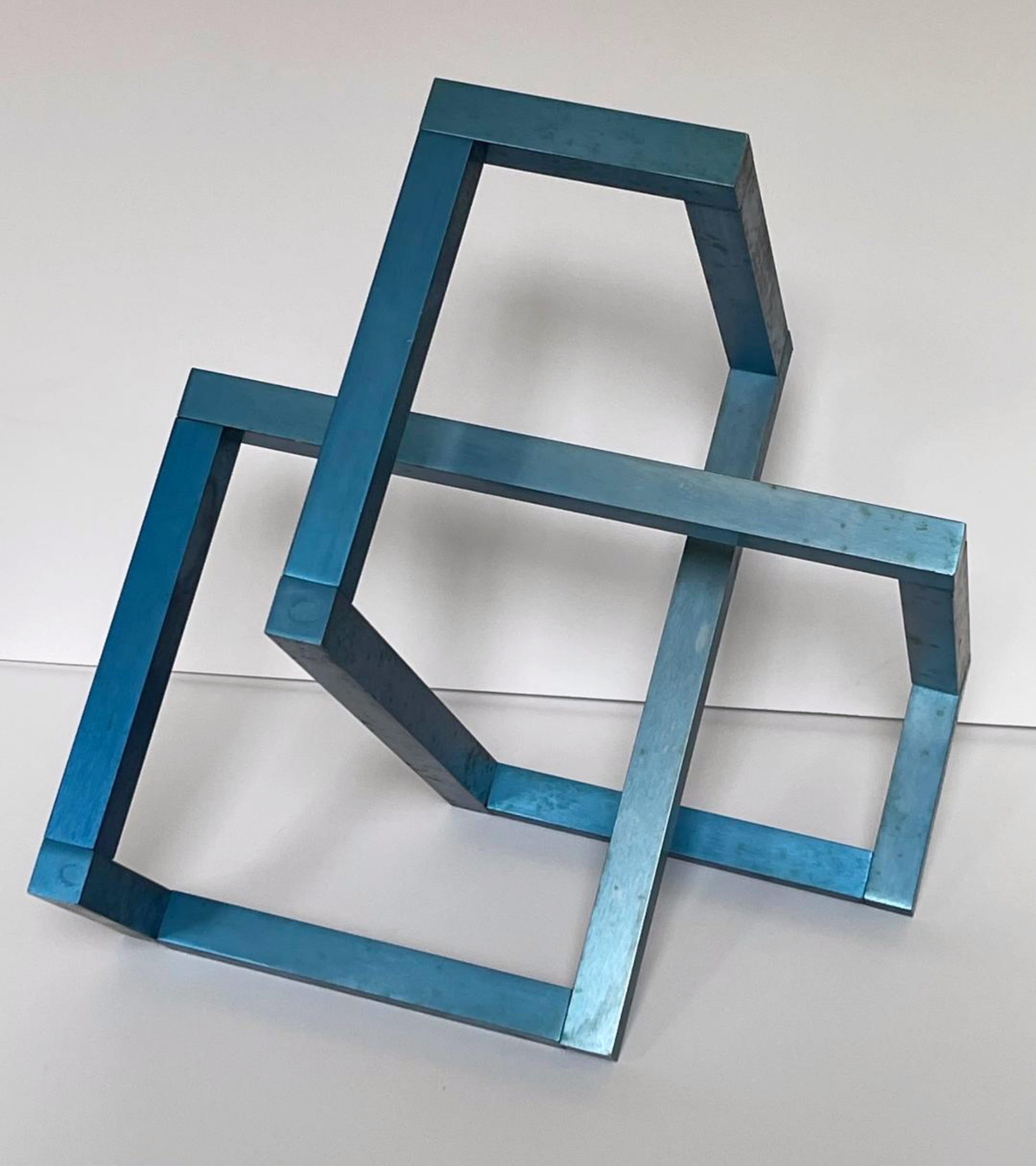 Geometric abstraction mid century modern constructivist Signed metal sculpture For Sale 4