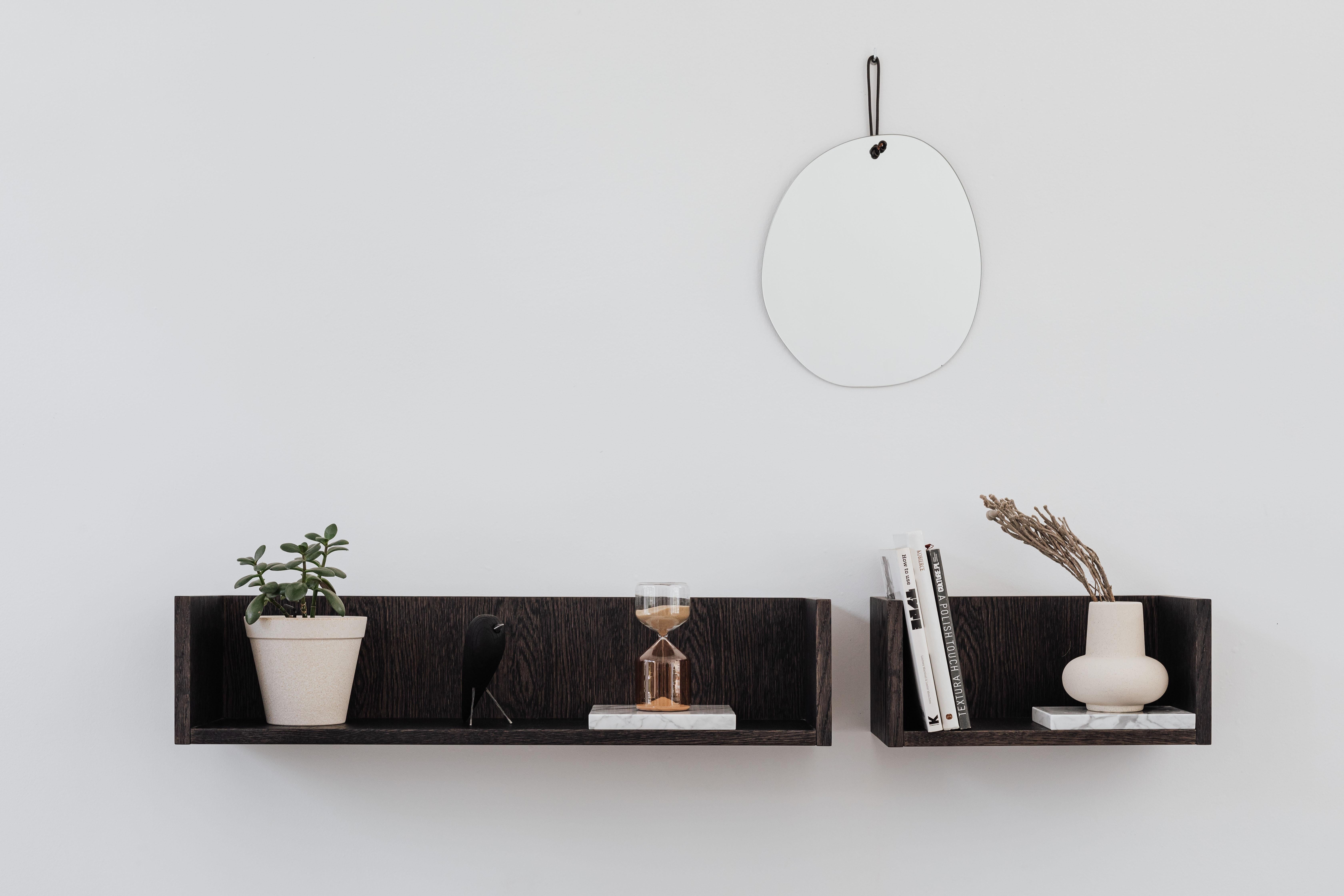 Forst Shelf M by Un’common
Designed by Małgorzata Korycka.
Dimensions: D 20 x W 80 x H 18 cm.
Materials: Oak and Carrara marble.

Available in different oak finishes. Available in different marble options. Available in two different sizes. Please