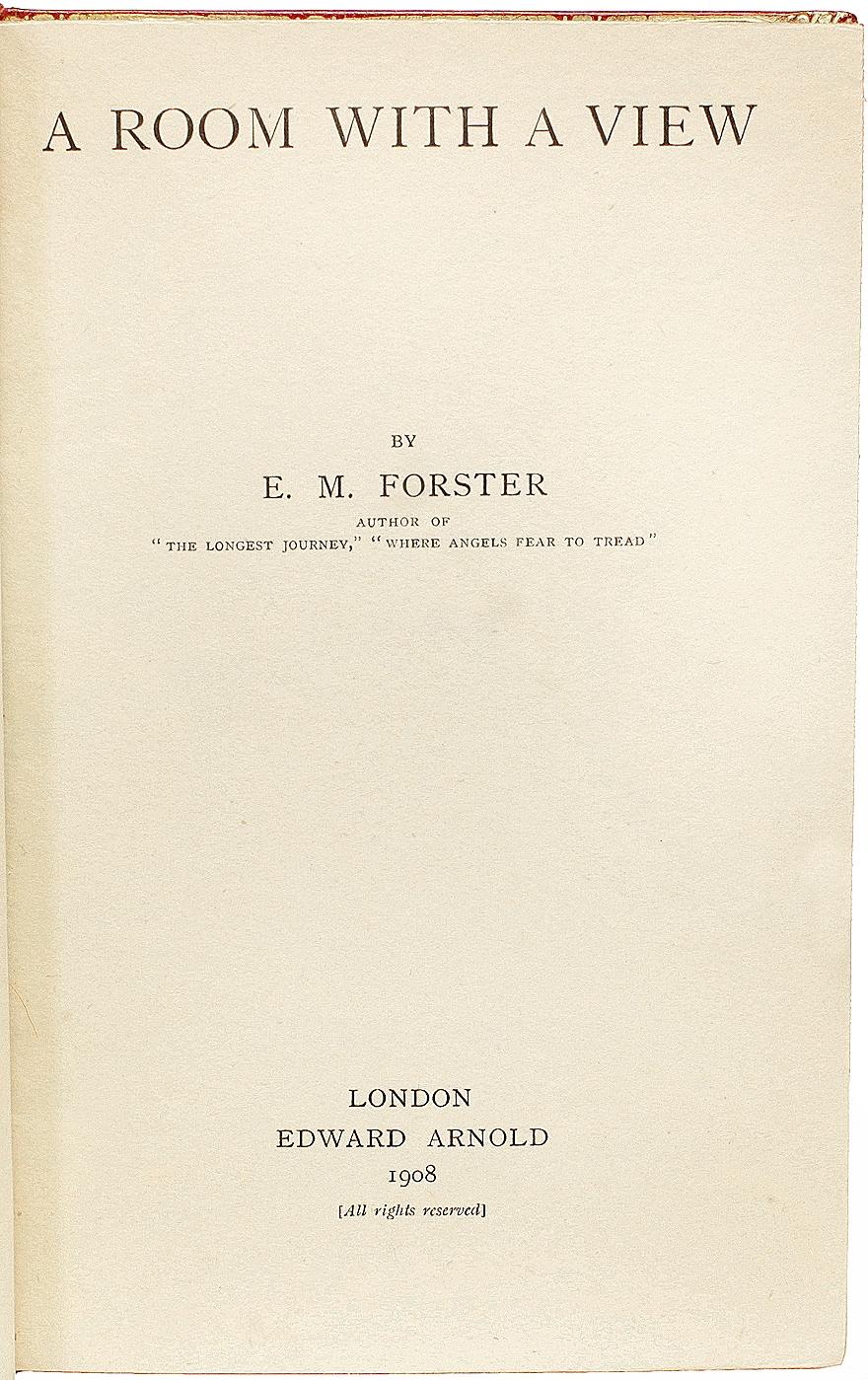 American FORSTER, E. M.. A Room With A View. 1908 - FIRST EDITION - IN A FINE BINDING! For Sale