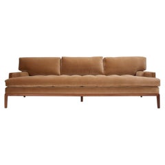 Lawson-Fenning Forster Sofa, Beige Tufted Velvet & Solid Walnut, Modern Couch