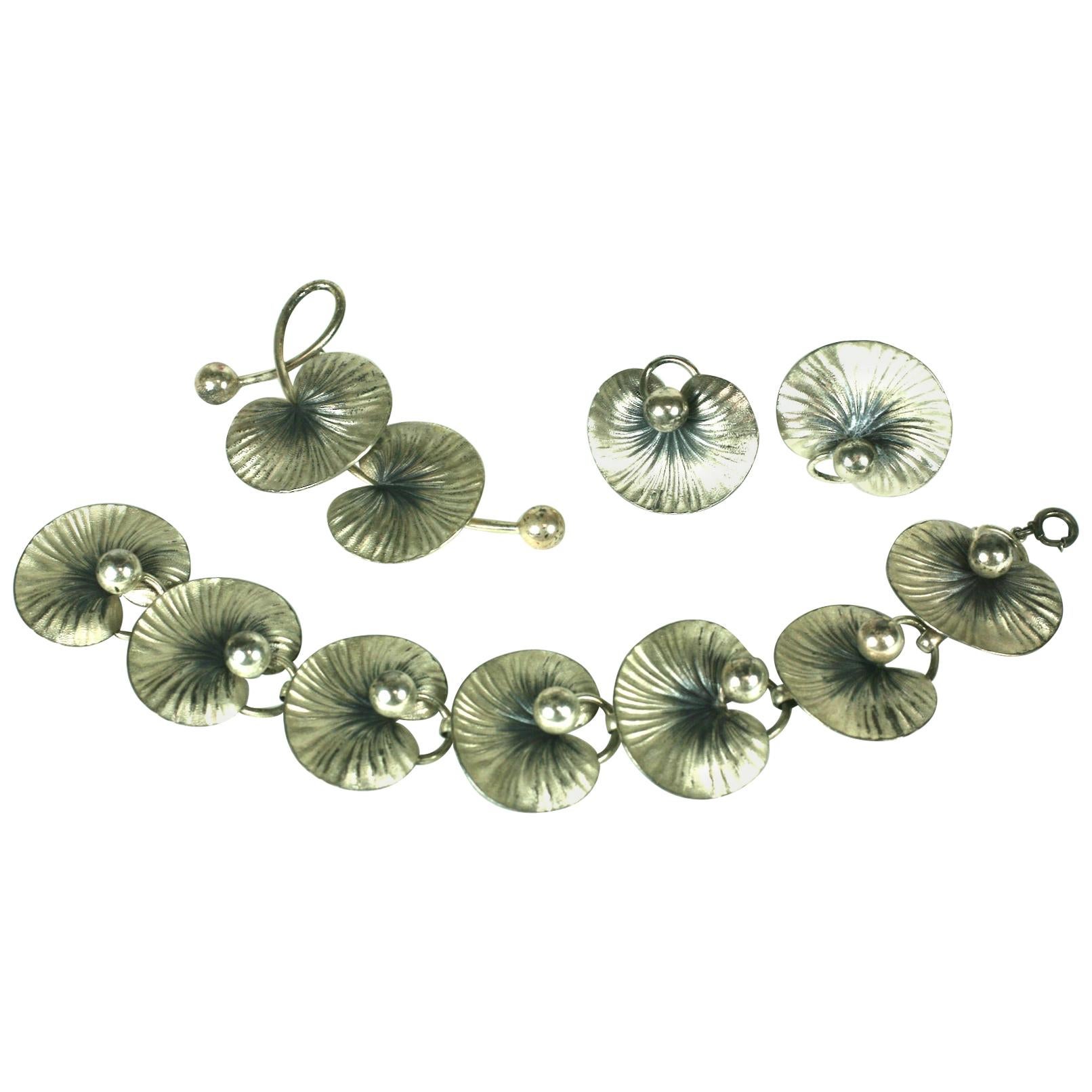 Forstner Sterling Silver Lily Pad Parure For Sale