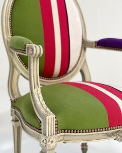 Forsyth 18th Century Louis XVI Fauteuils in Colville Cristobal Cotton, Pair