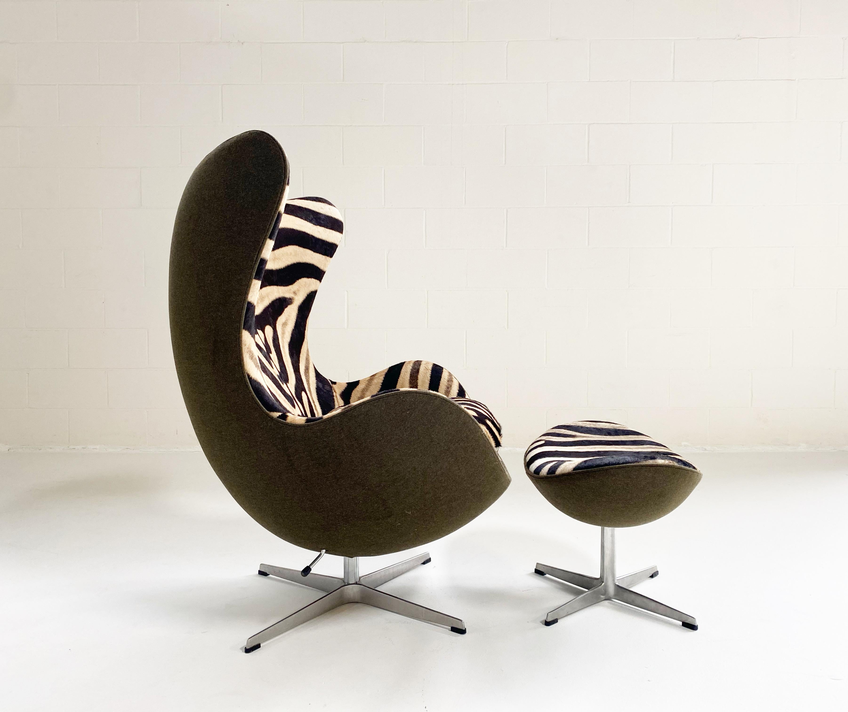 Bespoke Arne Jacobsen Egg Chair and Ottoman in Zebra and Loro Piana Wool 2