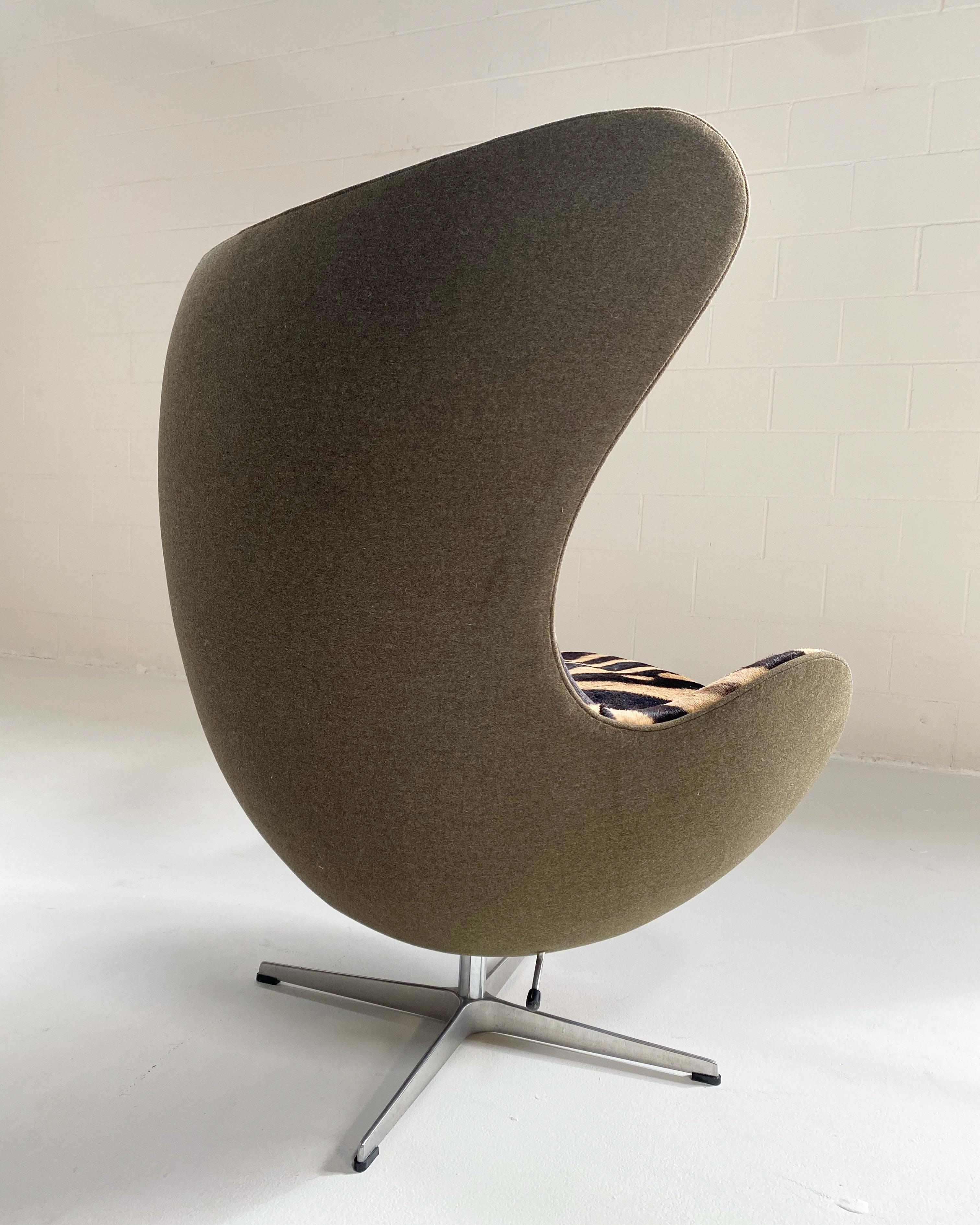 Bespoke Arne Jacobsen Egg Chair and Ottoman in Zebra and Loro Piana Wool In Excellent Condition In SAINT LOUIS, MO