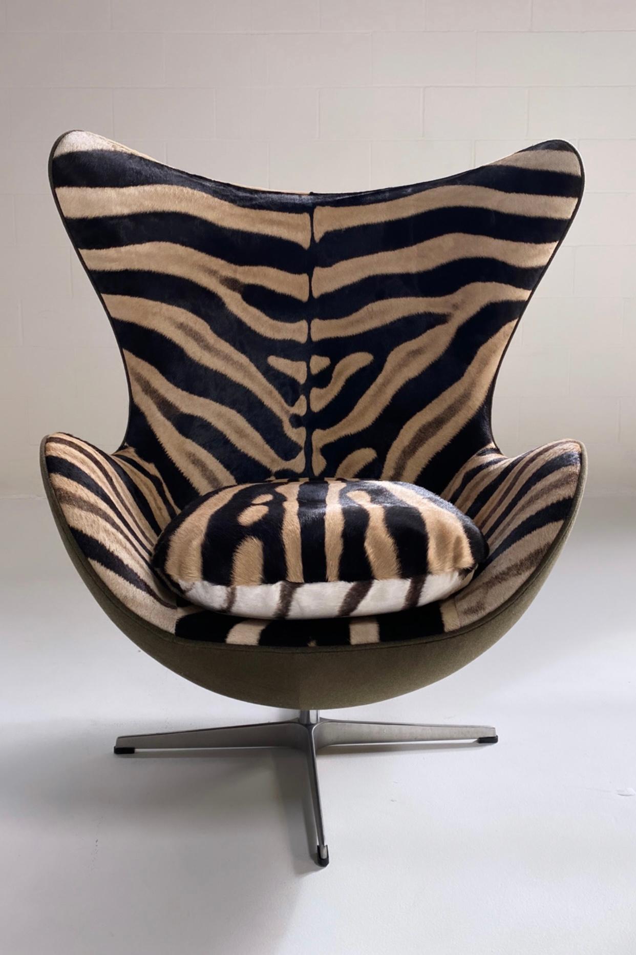 20th Century Bespoke Arne Jacobsen Egg Chair and Ottoman in Zebra and Loro Piana Wool