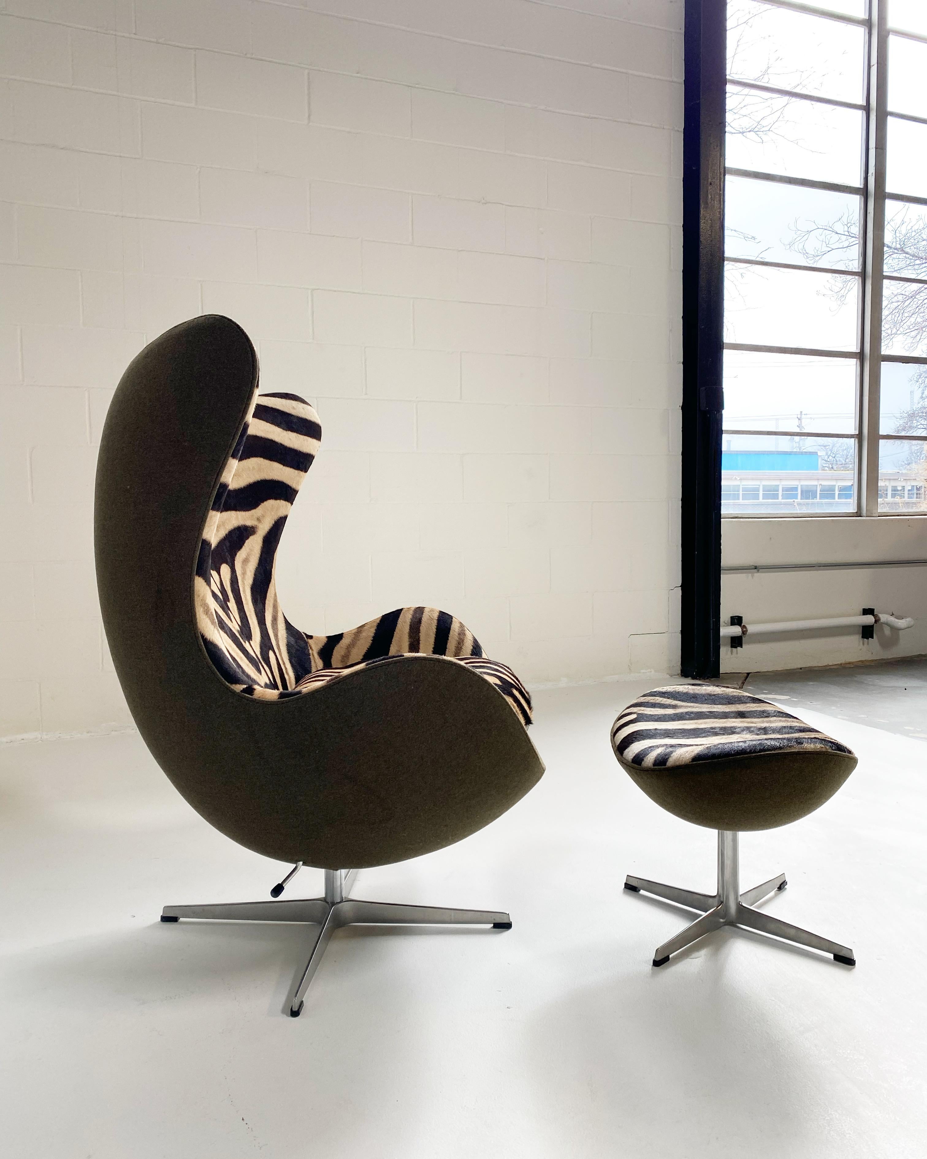 Sheepskin Bespoke Arne Jacobsen Egg Chair and Ottoman in Zebra and Loro Piana Wool
