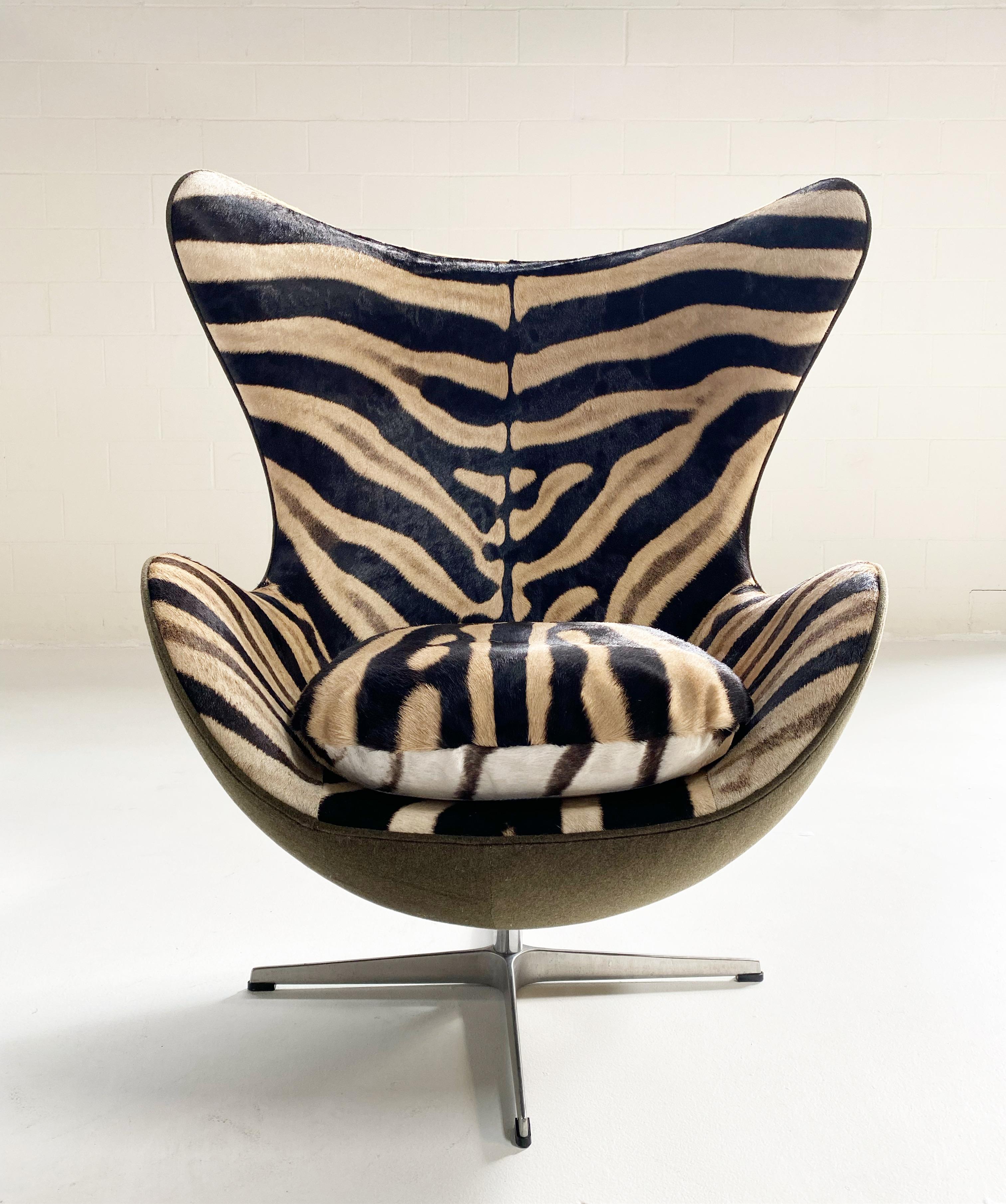 Bespoke Arne Jacobsen Egg Chair and Ottoman in Zebra and Loro Piana Wool 1
