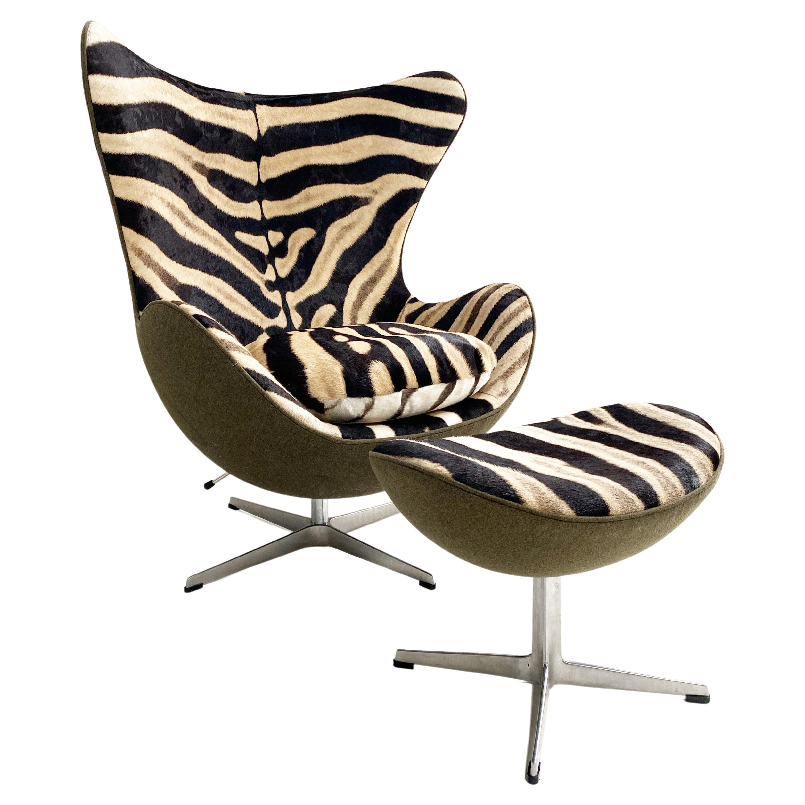 Bespoke Arne Jacobsen Egg Chair and Ottoman in Zebra and Loro Piana Wool