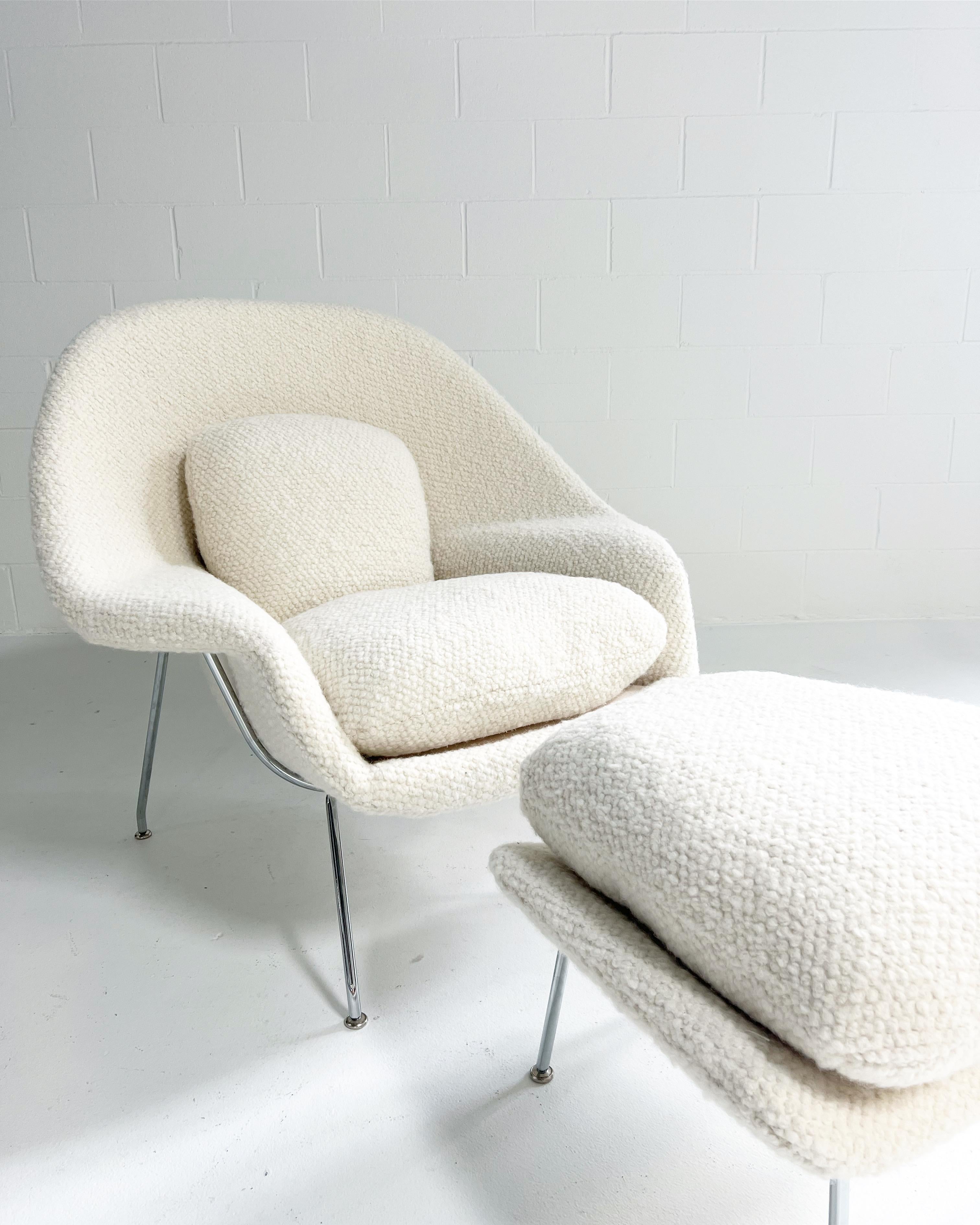 Mid-Century Modern Forsyth Bespoke Eero Saarinen Womb Chair and Ottoman in Dedar Boucle For Sale