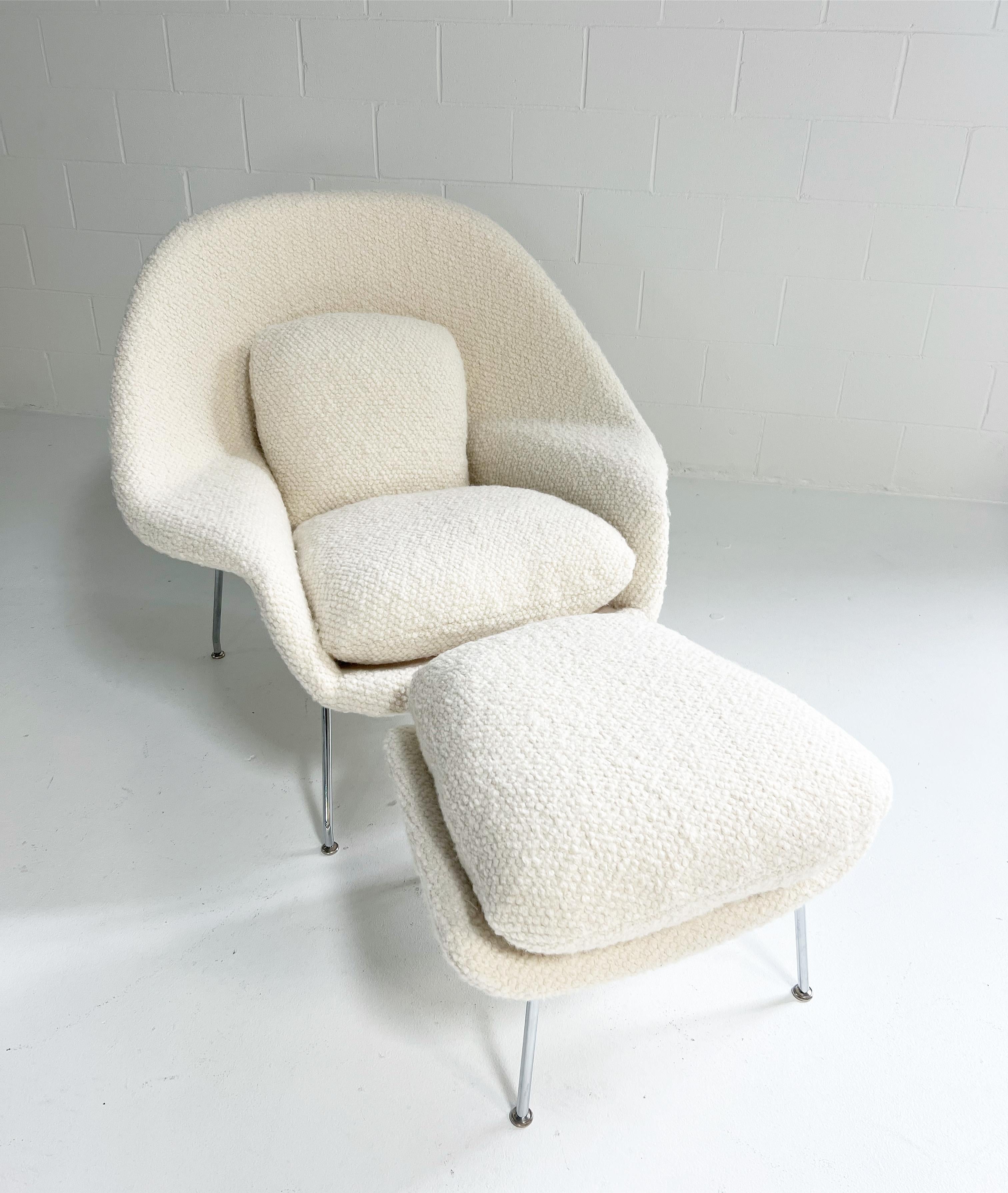 Contemporary Forsyth Bespoke Eero Saarinen Womb Chair and Ottoman in Dedar Boucle For Sale