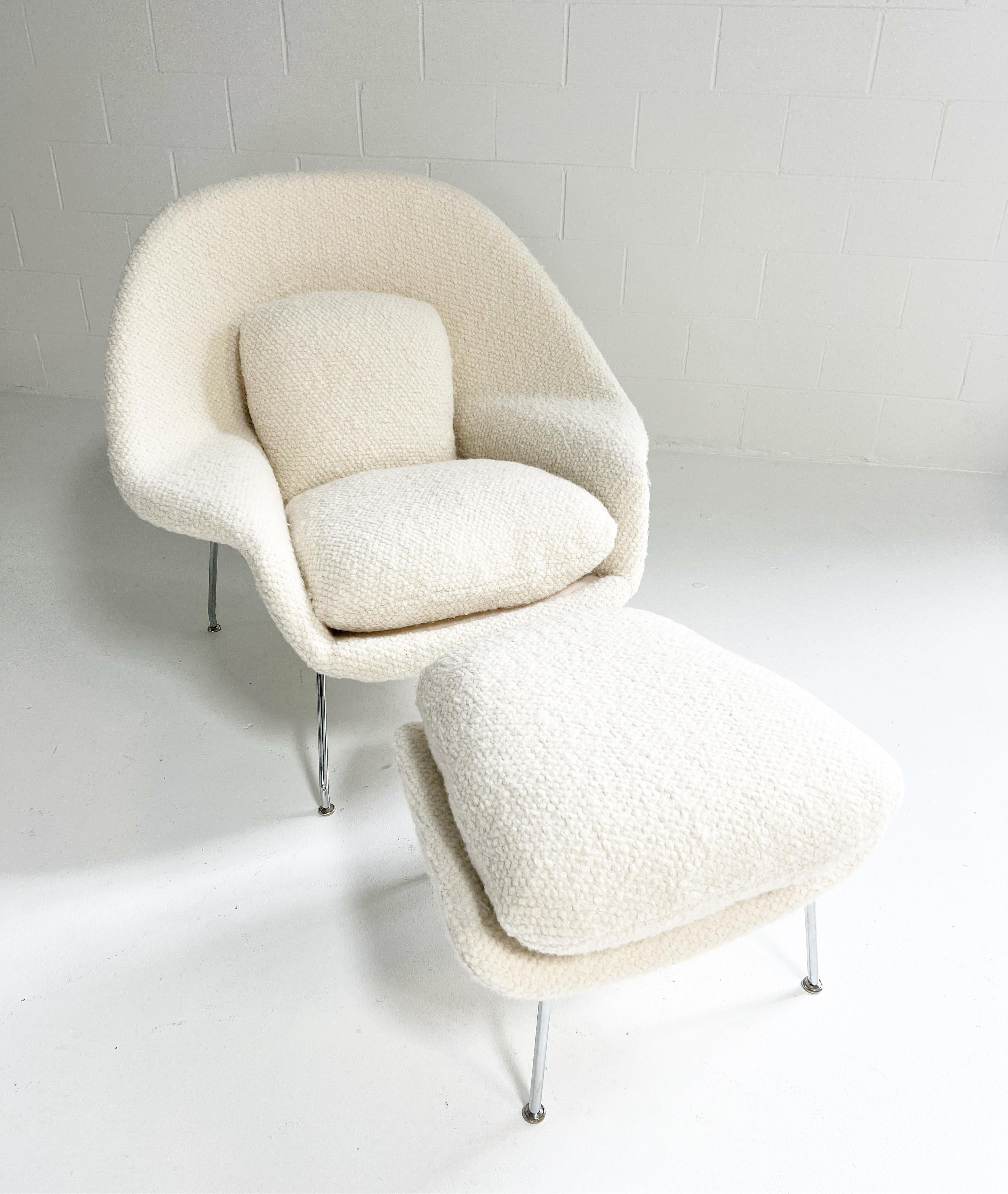Bouclé Forsyth Bespoke Eero Saarinen Womb Chair and Ottoman in Dedar Boucle For Sale